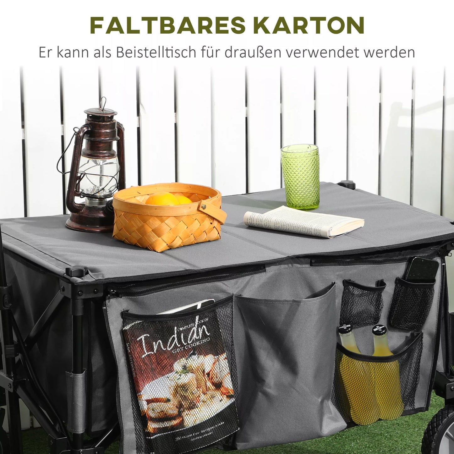 Sulankstomas vežimėlis, 5 šoninės kišenės, reguliuojama rankena, iki 120 kg, plienas, tamsiai pilkas, 100 x 55 x 93 cm