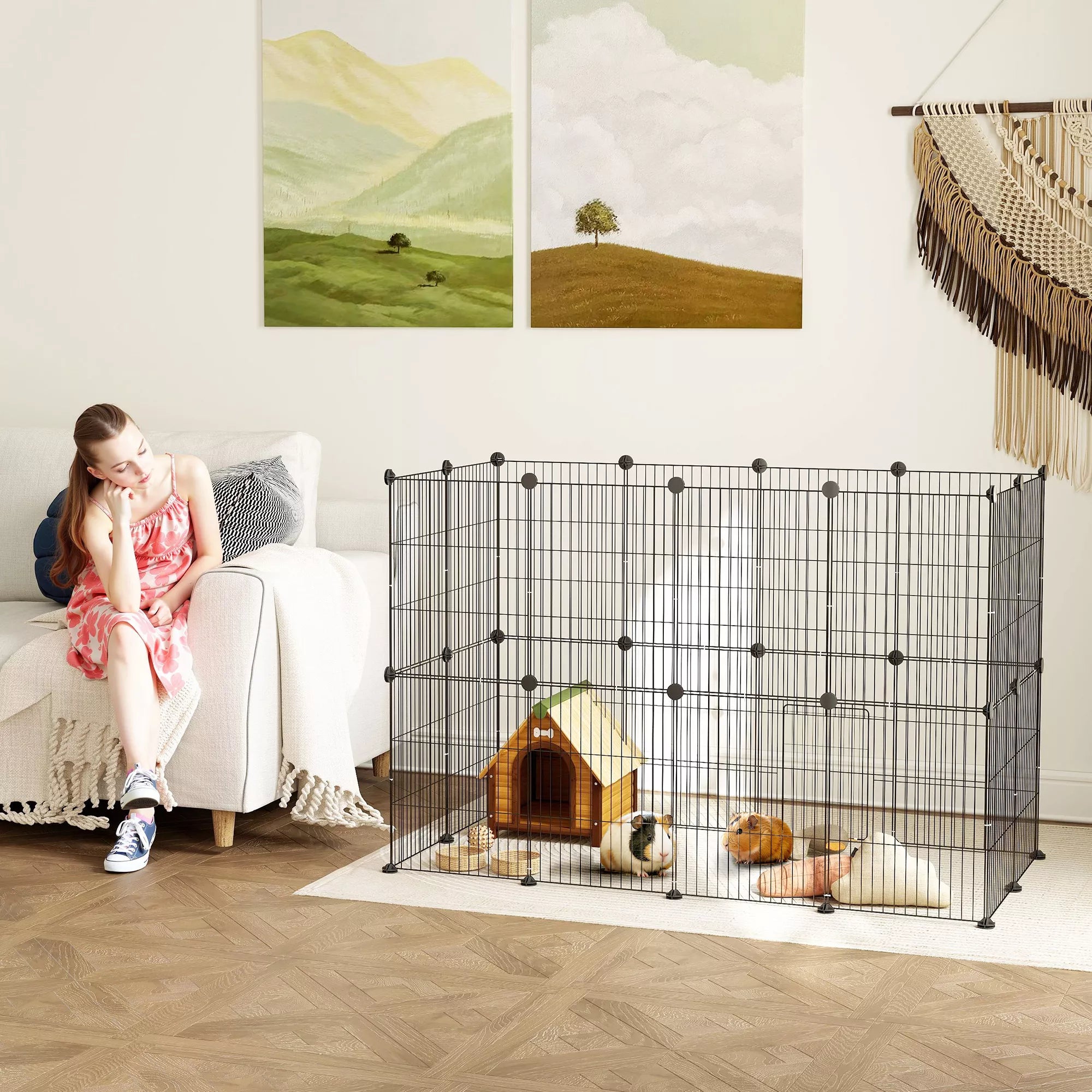 Narvelis smulkiems gyvūnams, modulinis, 0,72 m² ploto, juodas