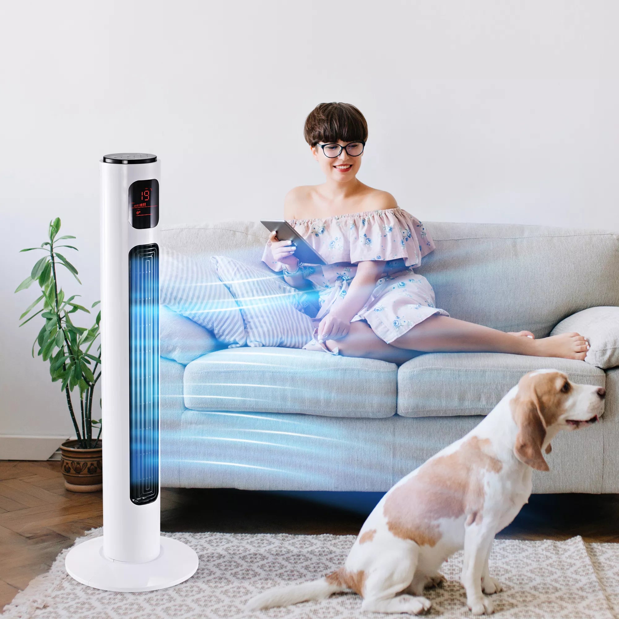 Bokštinis ventiliatorius su nuotolinio valdymo pultu 70° svyruojantis 96 cm stovinis ventiliatorius Koloninis ventiliatorius 45 W su 3 režimais Laikmatis Balta+Juoda