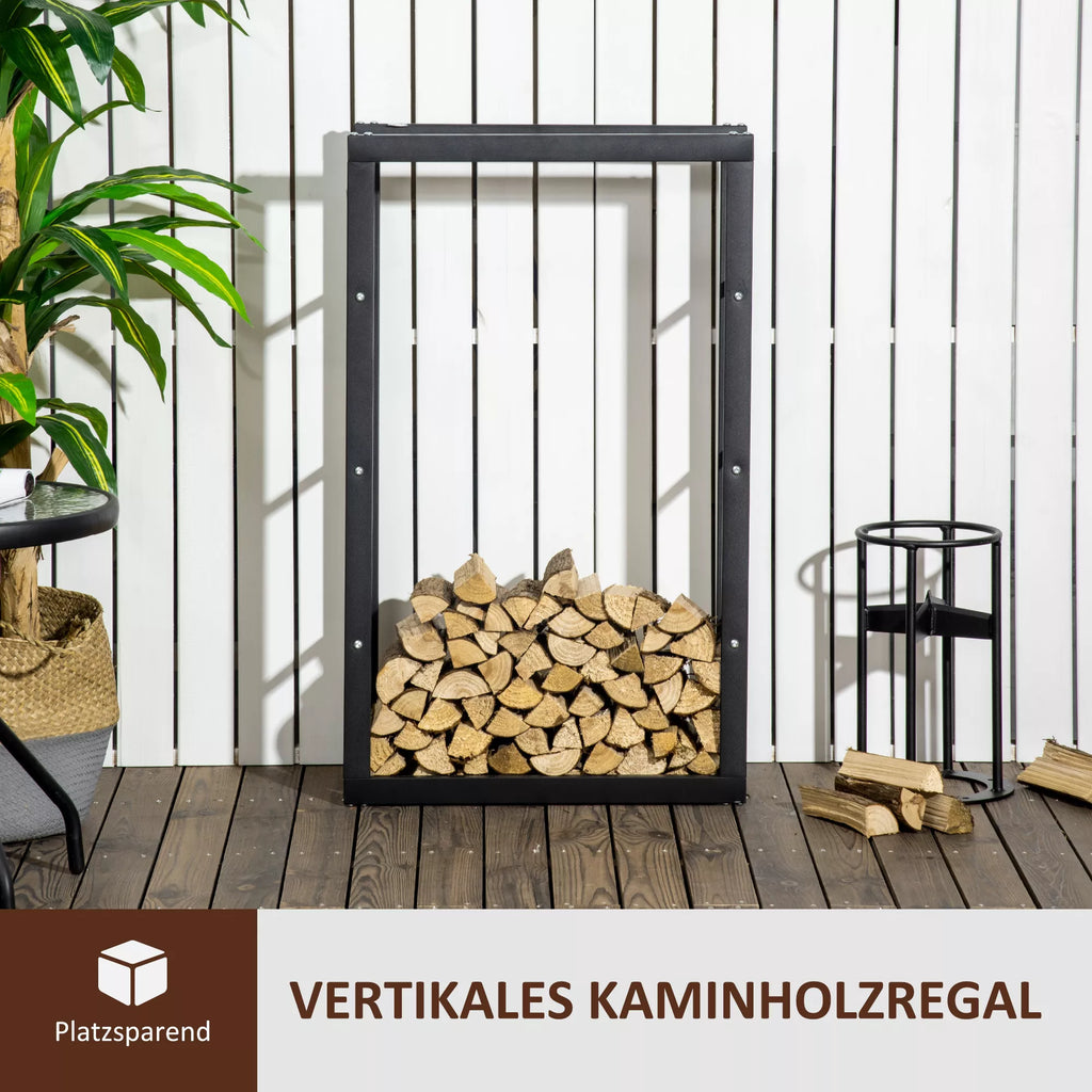 Metalinė malkų lentynėlė 60 x 25 x 100 cm Malkų lentynėlė Stiprinimo pagalba Plieninis rėmas iki 100 kg Malkų laikymo vieta Lauko medinė lentynėlė Malkų lentynėlė sodui Terasai Lauko Juoda