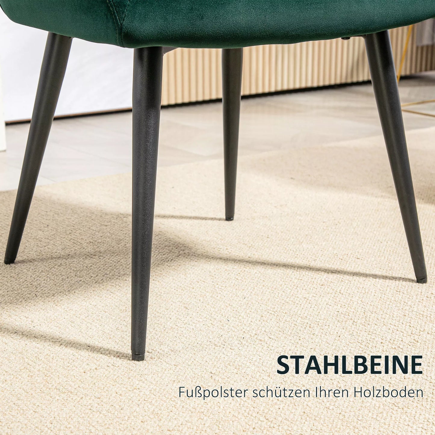 HOMCOM Apmušta kėdė, akcentinė kėdė, dekoratyvinis dygsniavimas, aksomo išvaizda, iki 120 kg, tamsiai žalia