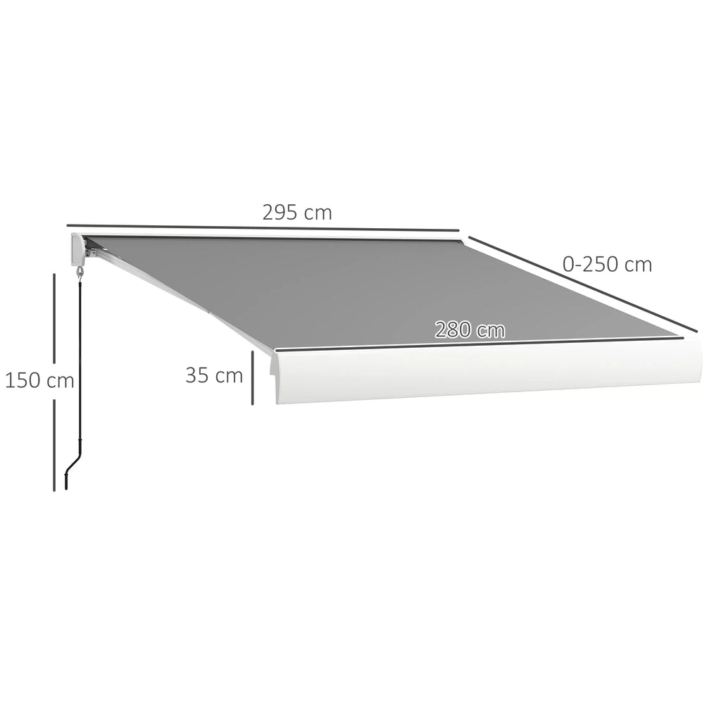 Markizė, elektrinė/rankinė, visiškai uždengiama, nuotolinio valdymo pultas, aliuminio rėmas, 3 x 2,5 m, šviesiai pilka