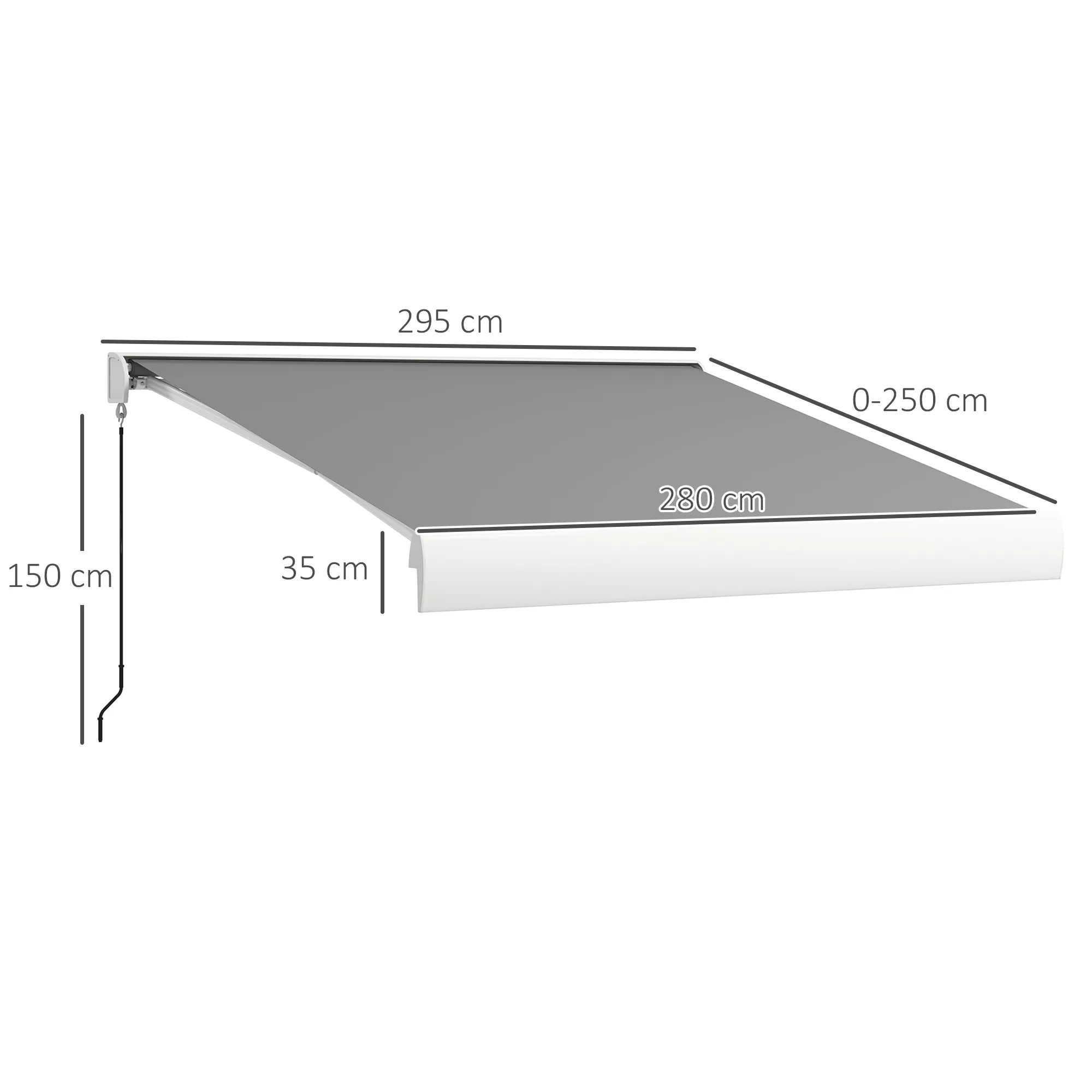 Markizė, elektrinė/rankinė, visiškai uždengiama, nuotolinio valdymo pultas, aliuminio rėmas, 3 x 2,5 m, šviesiai pilka
