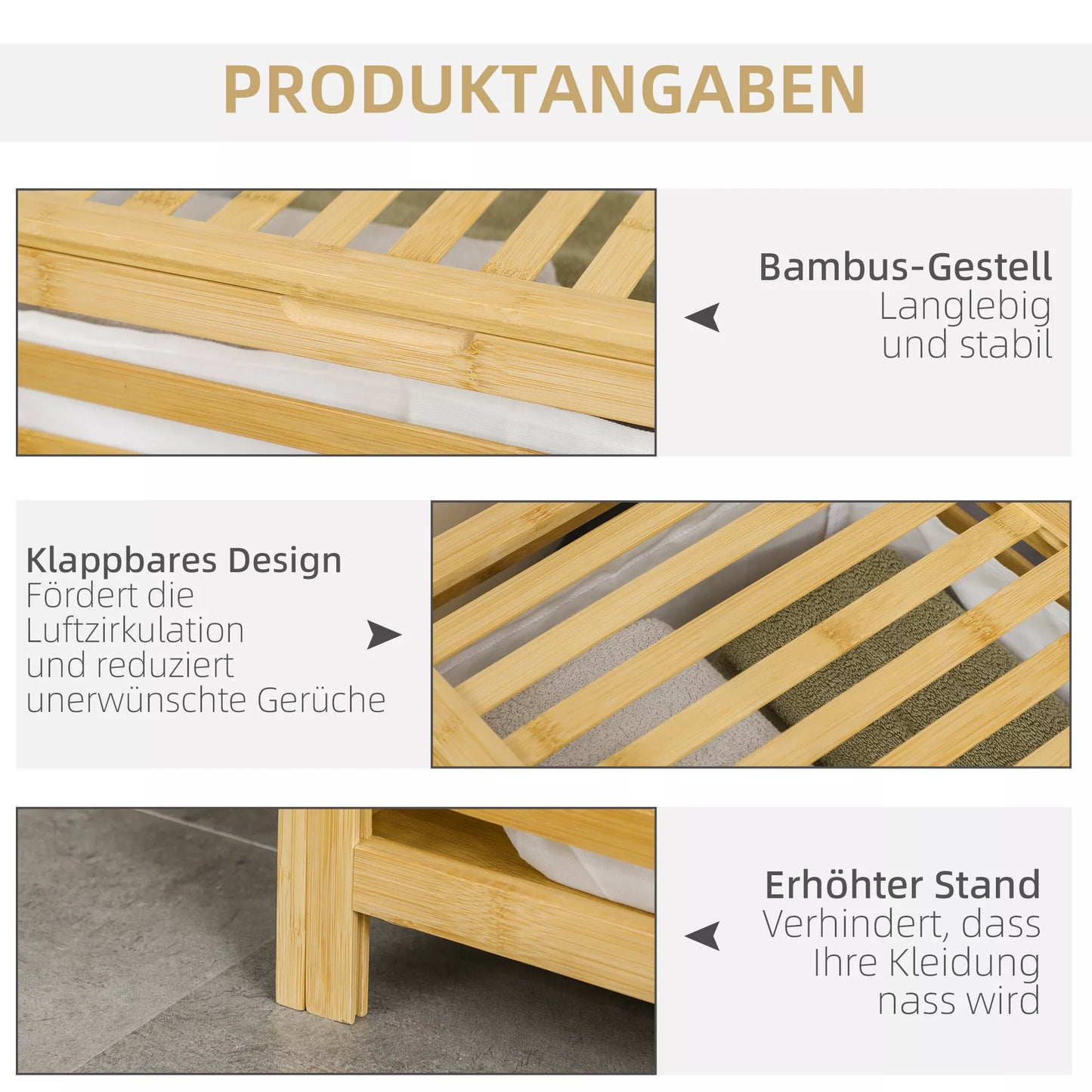 Bambuko skalbinių krepšys, su išimamu maišu, atsparus vandeniui, natūralios ir smėlio spalvos