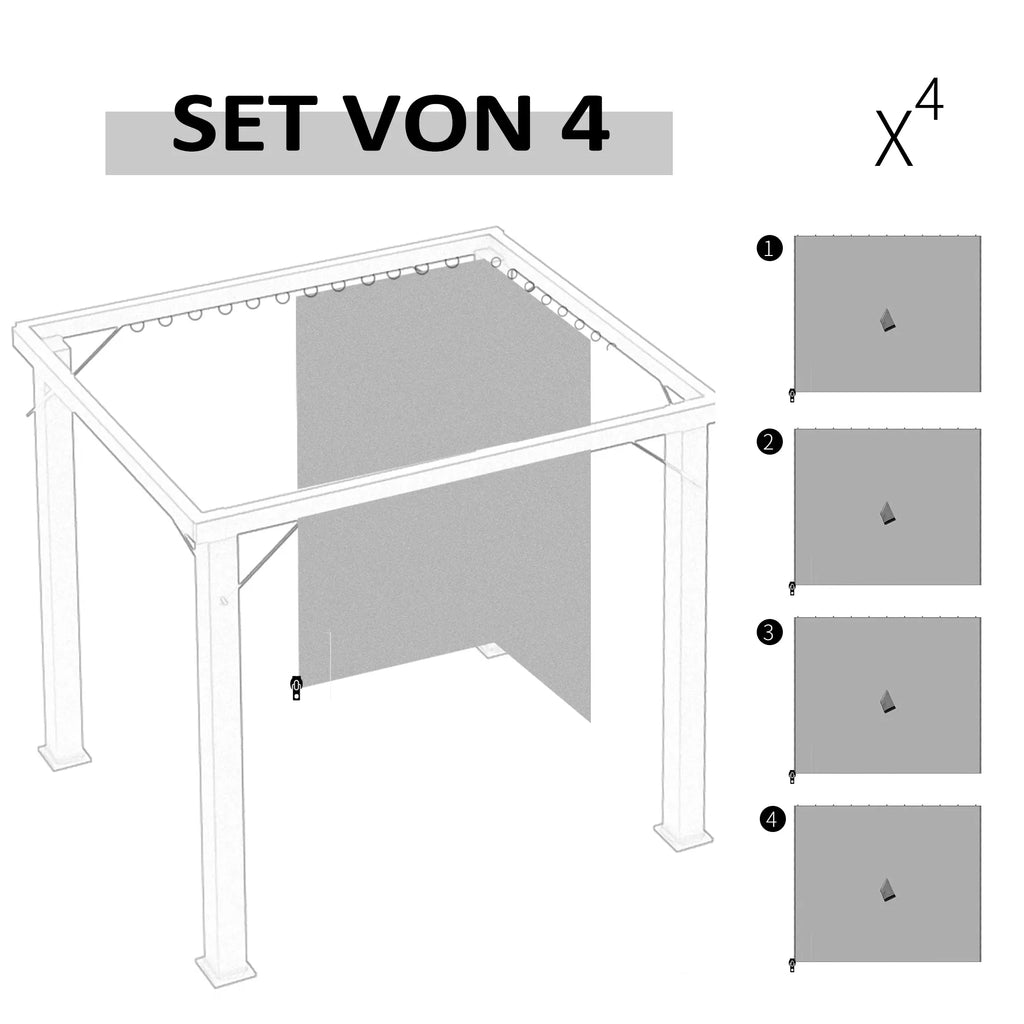 Atsarginė užuolaida paviljonui, 4 vnt. rinkinys, skirtas 3x3 m paviljonams, 302x205 cm, šviesiai pilka