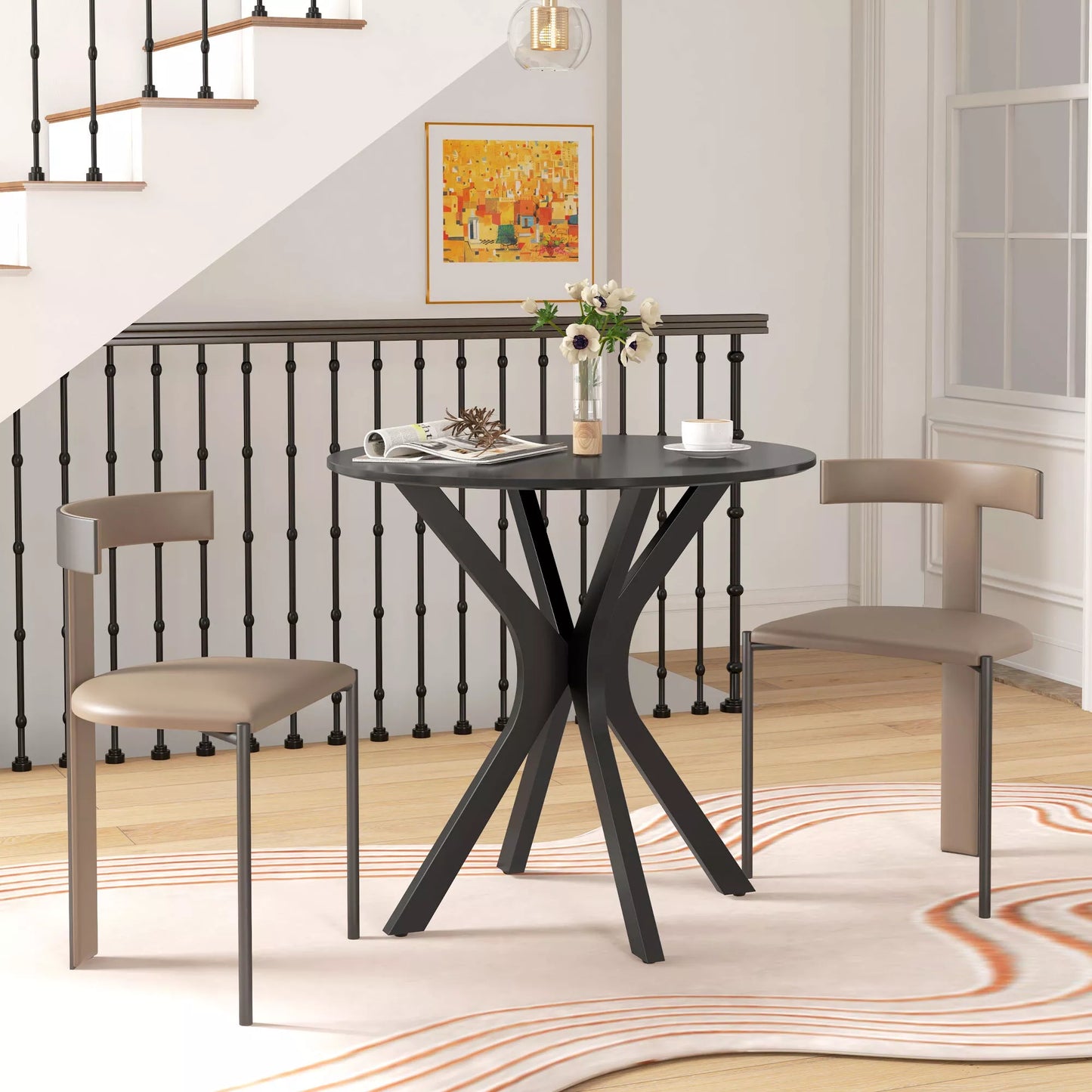 Valgomojo stalas, virtuvės stalas, apvalus stalas, modernaus dizaino, 78 cm x 78 cm x 75 cm, juodas