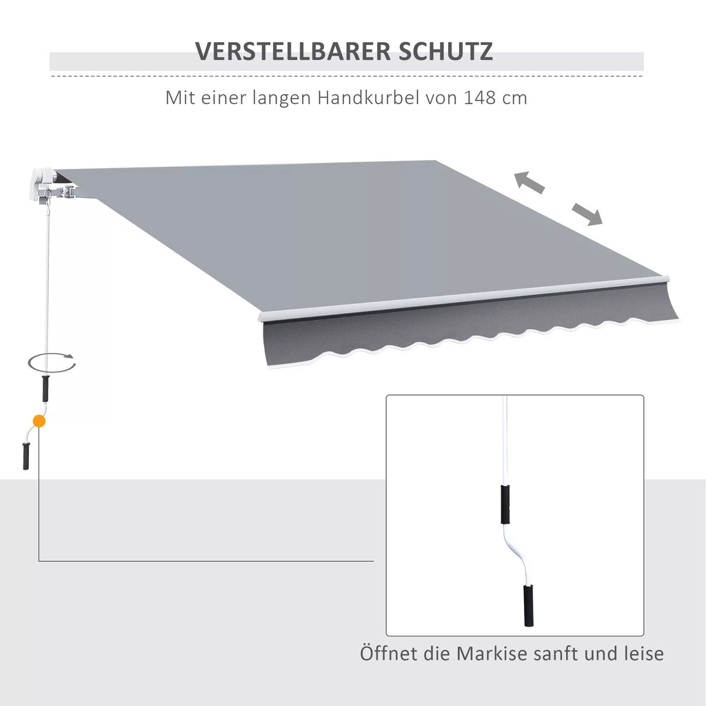 Markizė, 3,95 x 2,45 m, apsauga nuo saulės, įtraukiama, su rankine, metalinis rėmas, poliesteris, pilka/balta