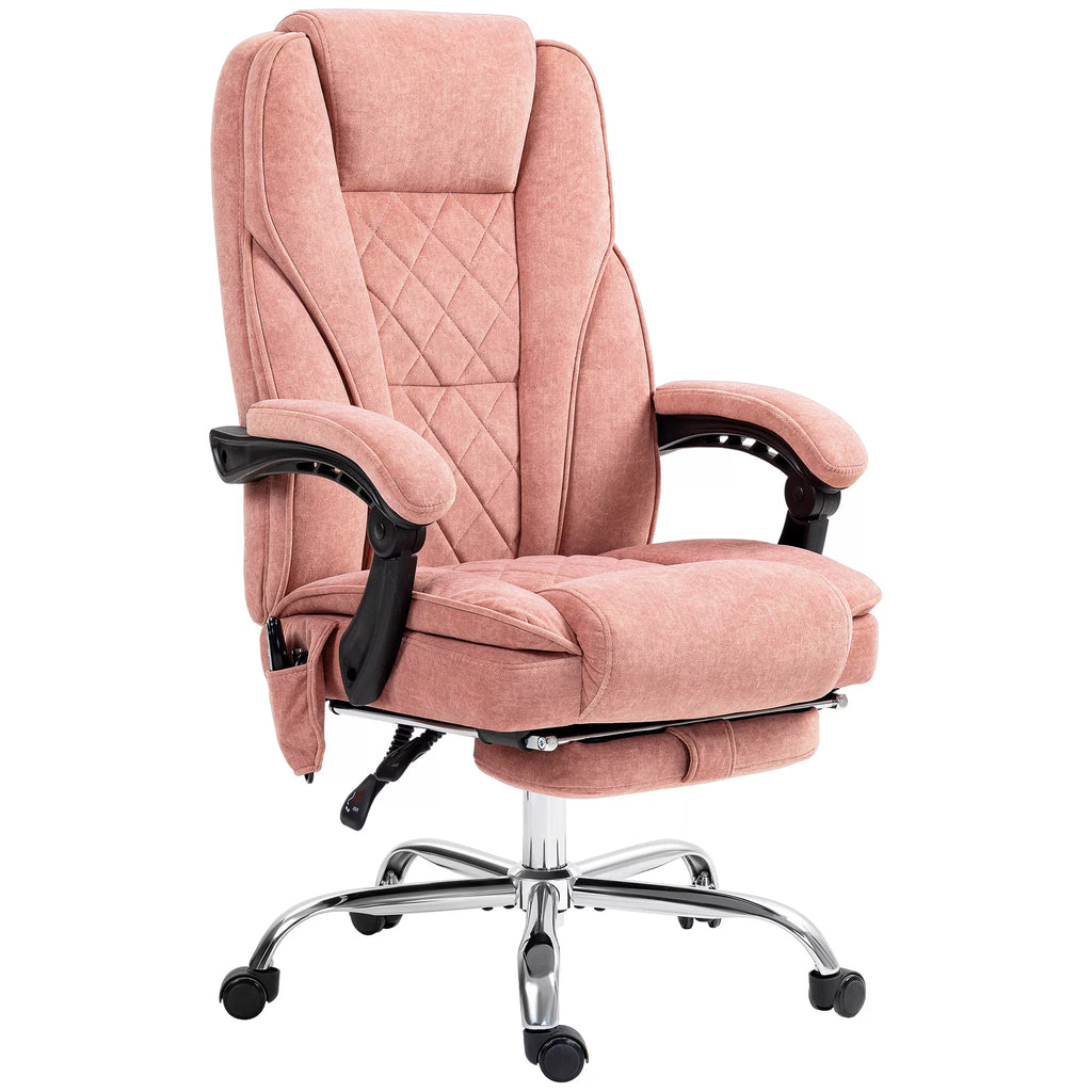 Ergonomiška biuro kėdė su masažo funkcija, kojų atrama, sukiojama, su ratukais, rožinė