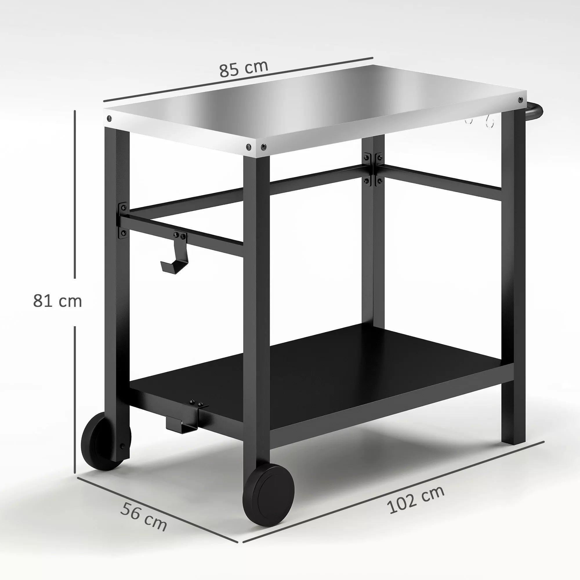 Grillwagen 2-Etagen Servierwagen mit Arbeitsfläche Ablagen Haken Räder Edelstahl 102 x 56 x 81cm