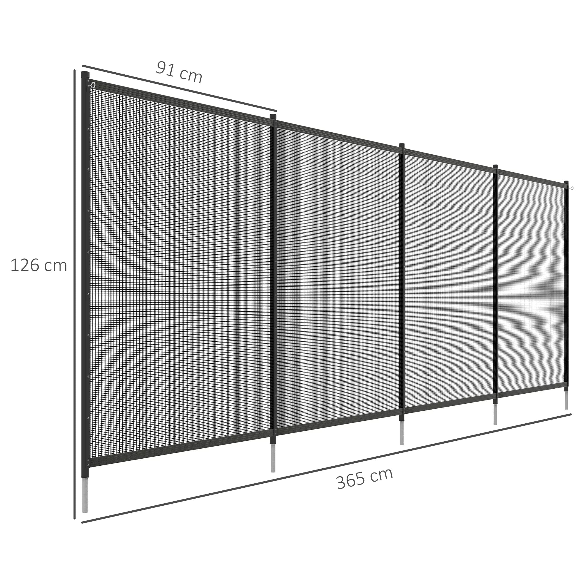 Baseino apsauginė tvora, baseino tvora vaikams, 4 dalys, aliuminis/tekstilė, 365 x 126 cm, juoda