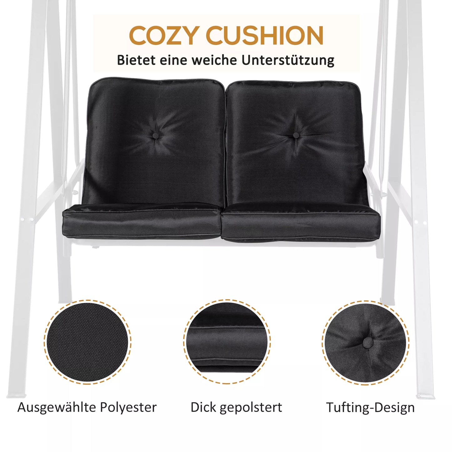 Holivudo sūpynės, 2 vietos sodo sūpynės su reguliuojamu stogu, atlaiko iki 220 kg svorį, 145 x 116 x 172 cm, juodos spalvos