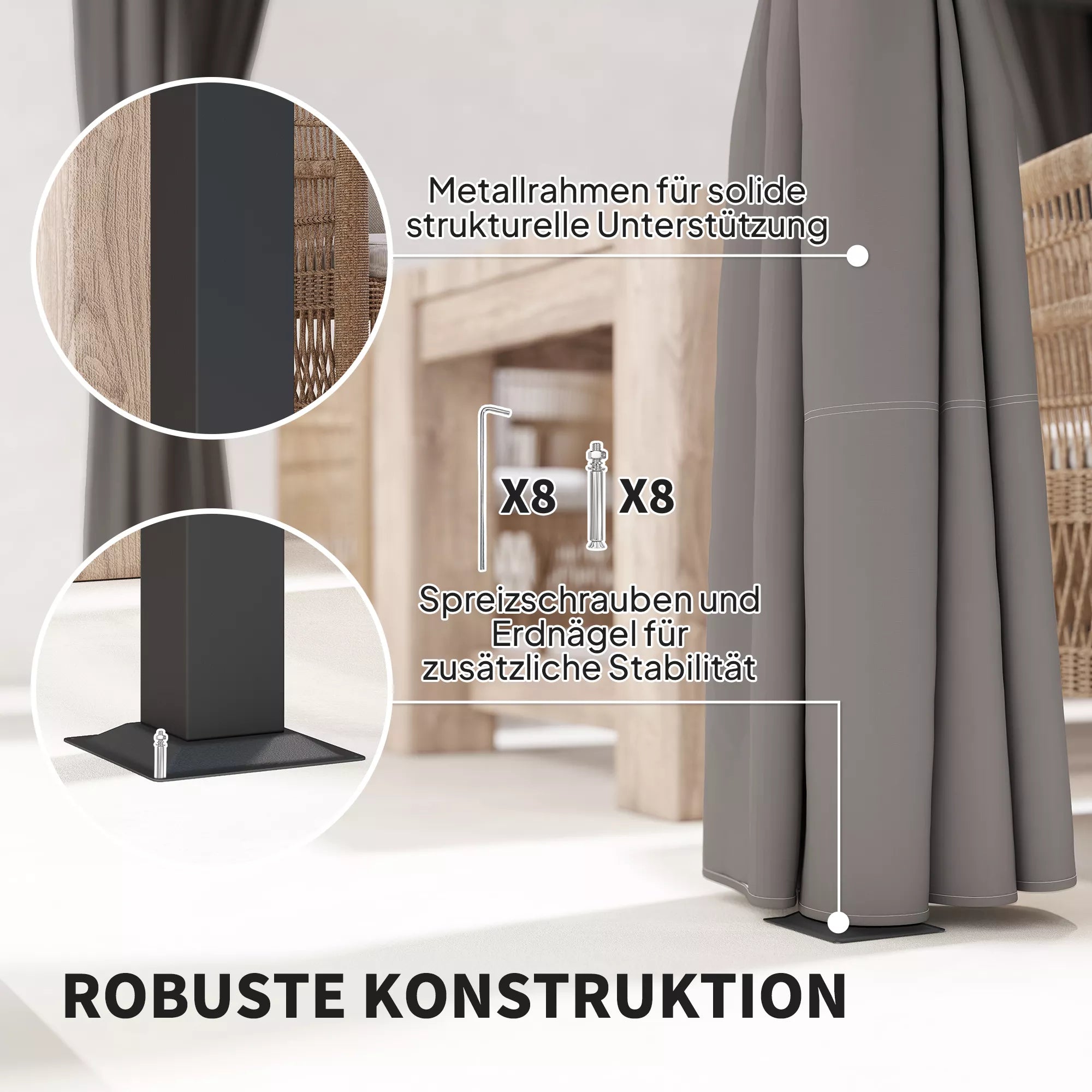Pergola 3 x 3 m Atskirai stovinti terasos stogelė su stumdomu stogu, 4 šoninės sienos Atspari UV spinduliams Šviesiai pilka