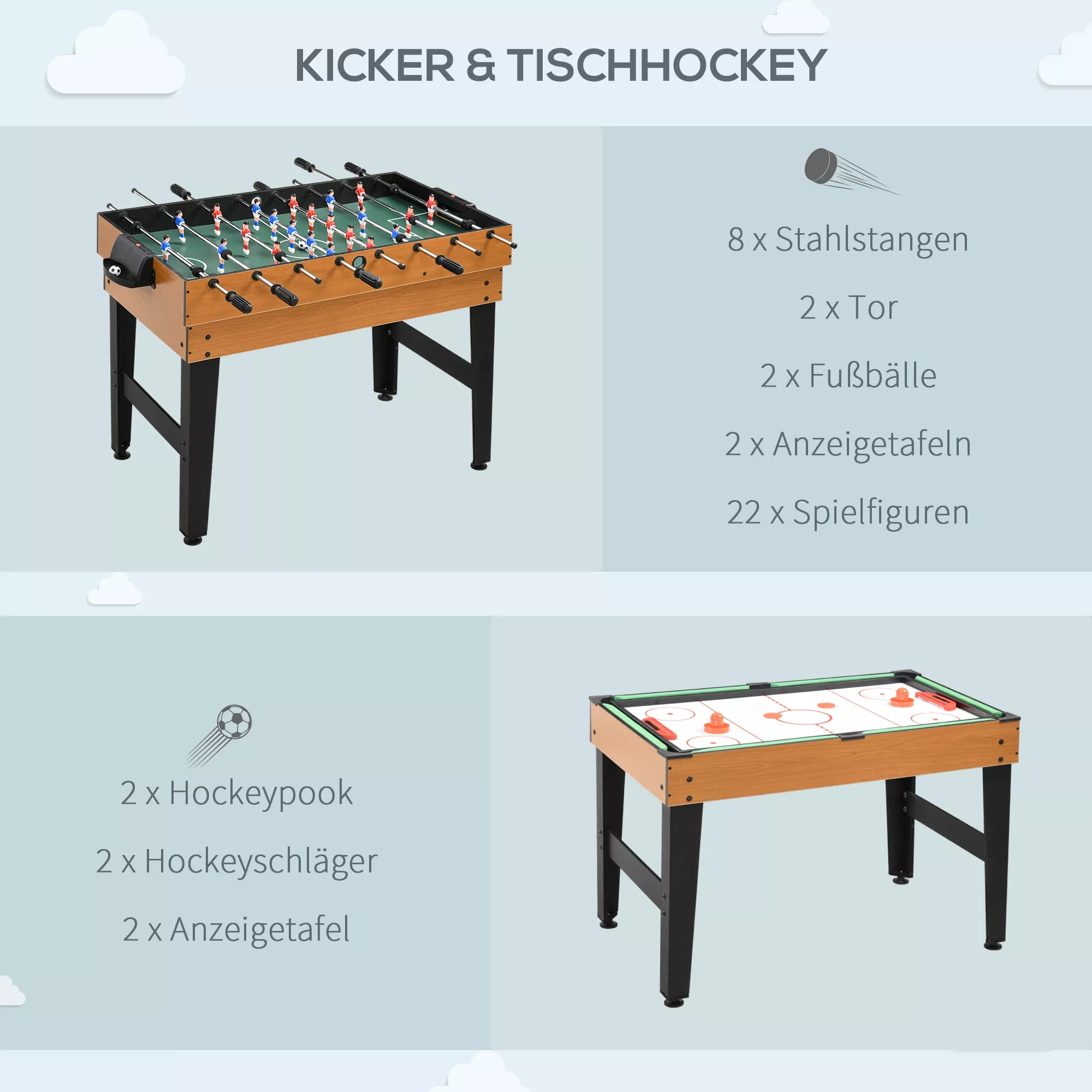 Grafika apie stalo futbolo ir ritulio komplektą