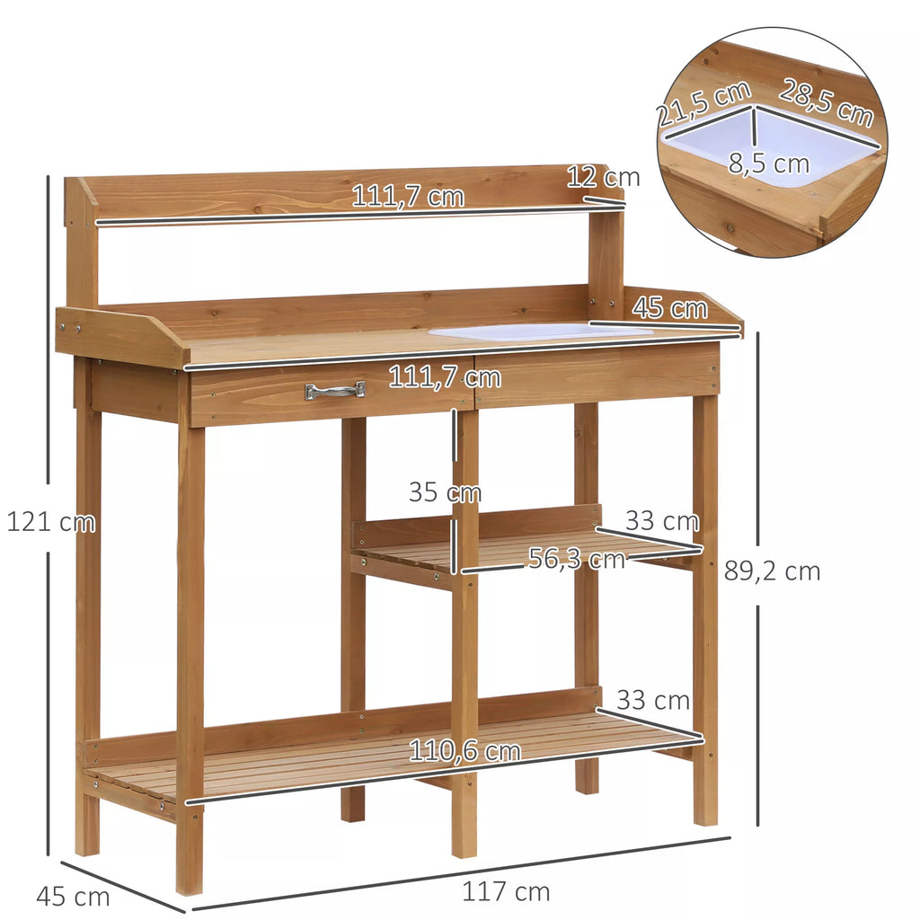 Sodinimo stalo matmenys: 117 x 45 x 121 cm, praustuvė 28,5 x 21,5 cm