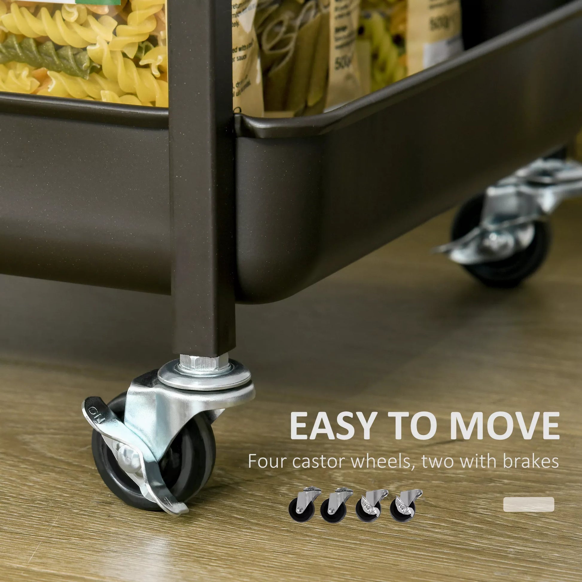 Virtuvės vežimėlis Virtuvės vežimėlis su 1 atlenkiamu stalviršiu, 2 padėklais ir 1 atvira lentyna Ratukai Reguliuojami kojų pagalvėlės E1 medžio drožlių plokštė Metalas Rustikalios rudos spalvos 118 x 36,5 x 82 cm