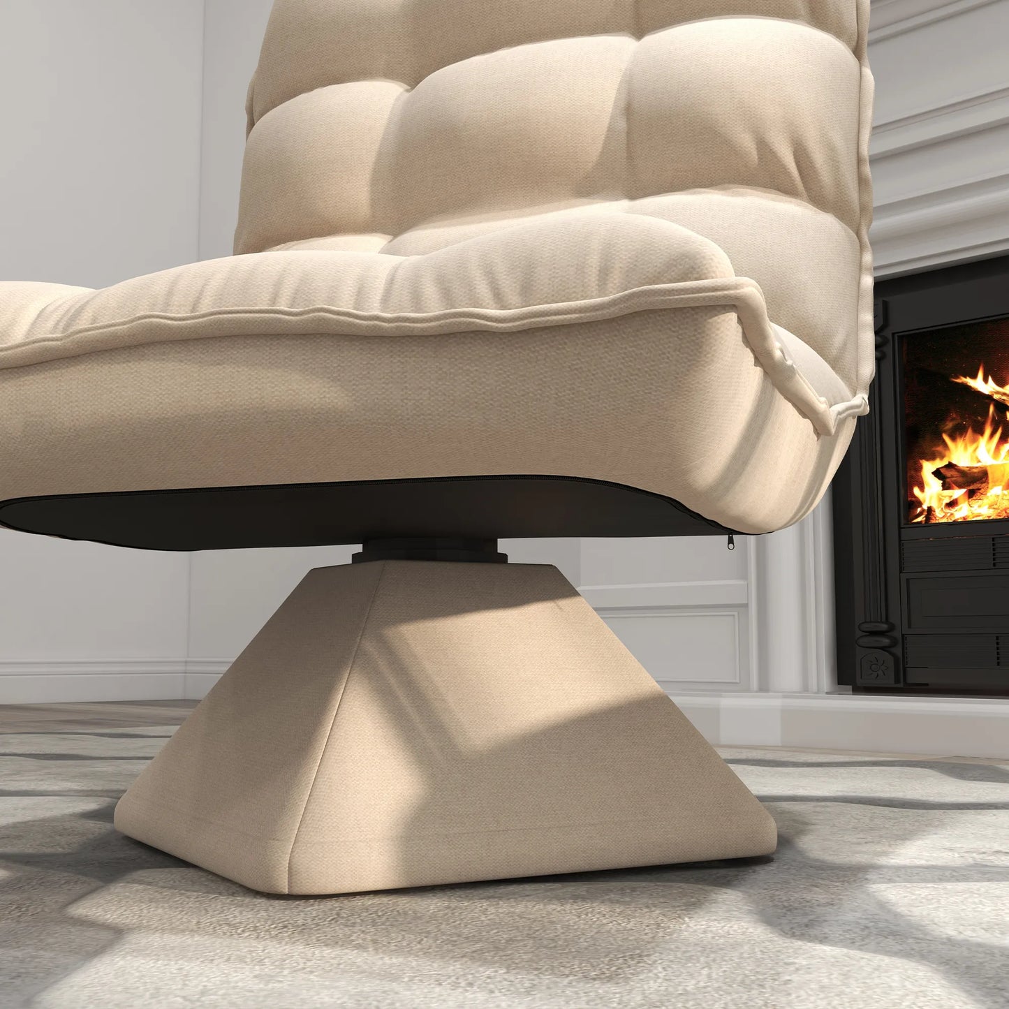 Relaksacinis skaitymo krėslas, sukamasis, lininio audinio išvaizda, 62 cm x 70 cm x 95 cm, smėlio spalvos