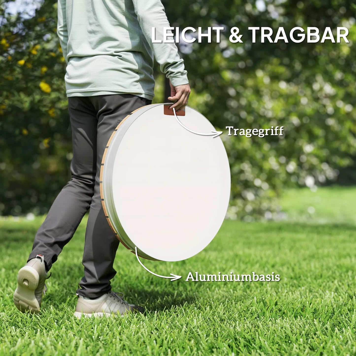 Nešiojamas lauko dušo komplektas su reguliuojamu fontanu, aliuminio pagrindas, atsparus UV spinduliams ir šalčiui, natūralaus medžio išvaizda