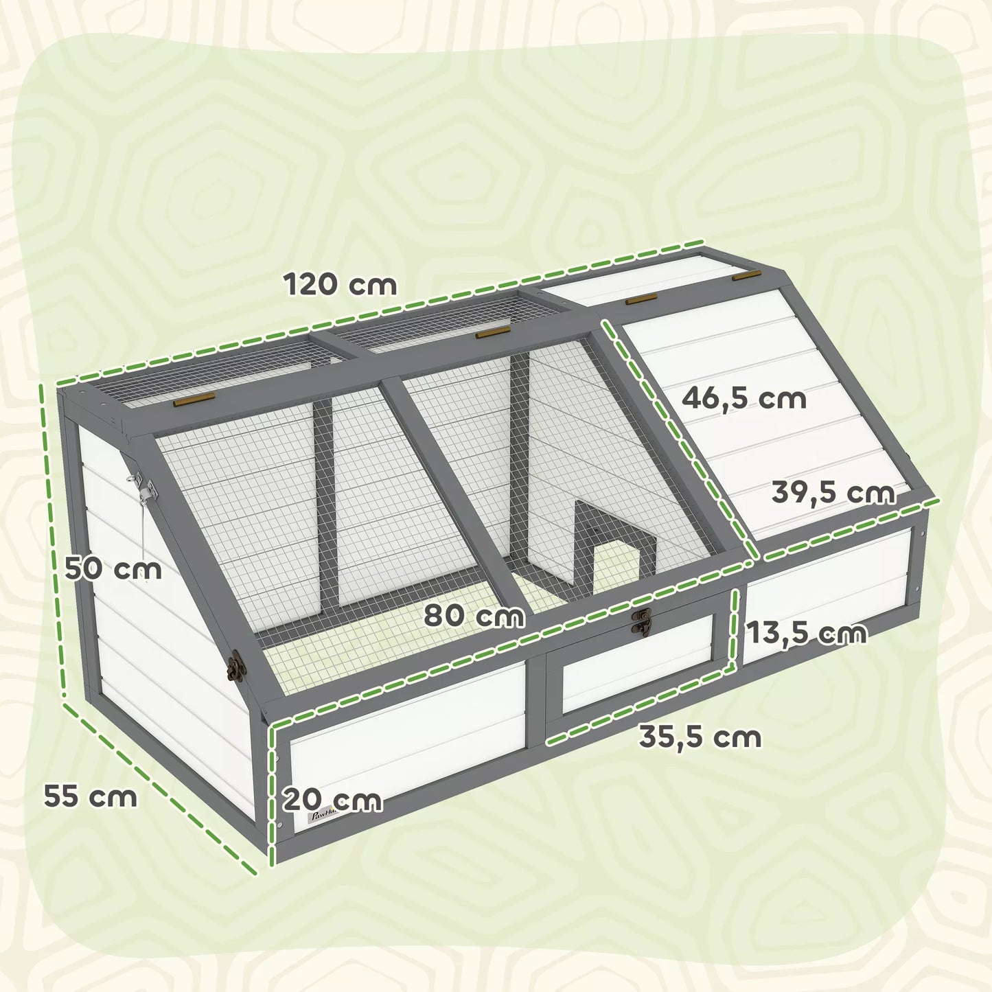 Vėžlių dėžė, lauko vėžlių aptvaras, be dugno, lengvai atidaromas, vėžlių namelis, baltas
