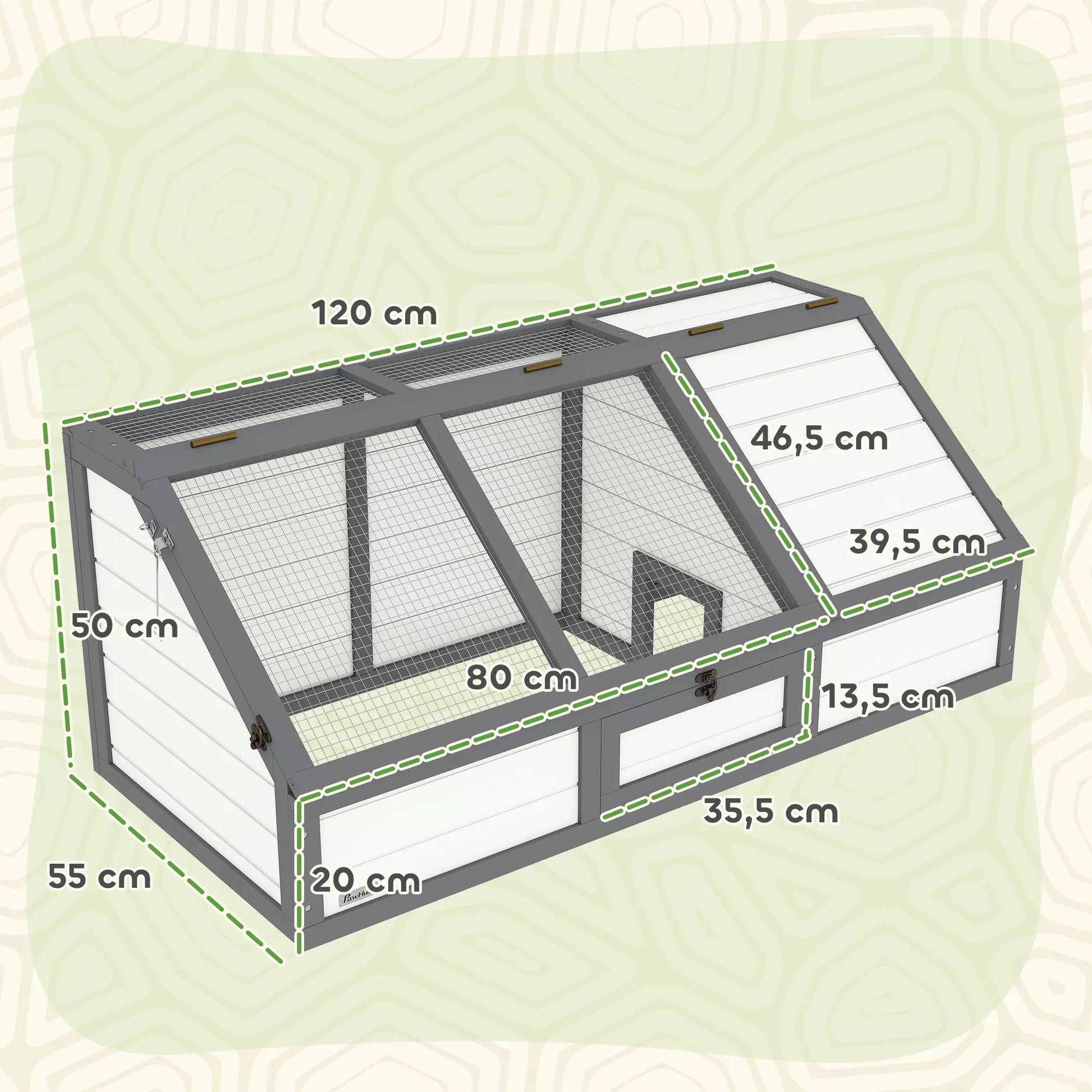 Vėžlių dėžė, lauko vėžlių aptvaras, be dugno, lengvai atidaromas, vėžlių namelis, baltas