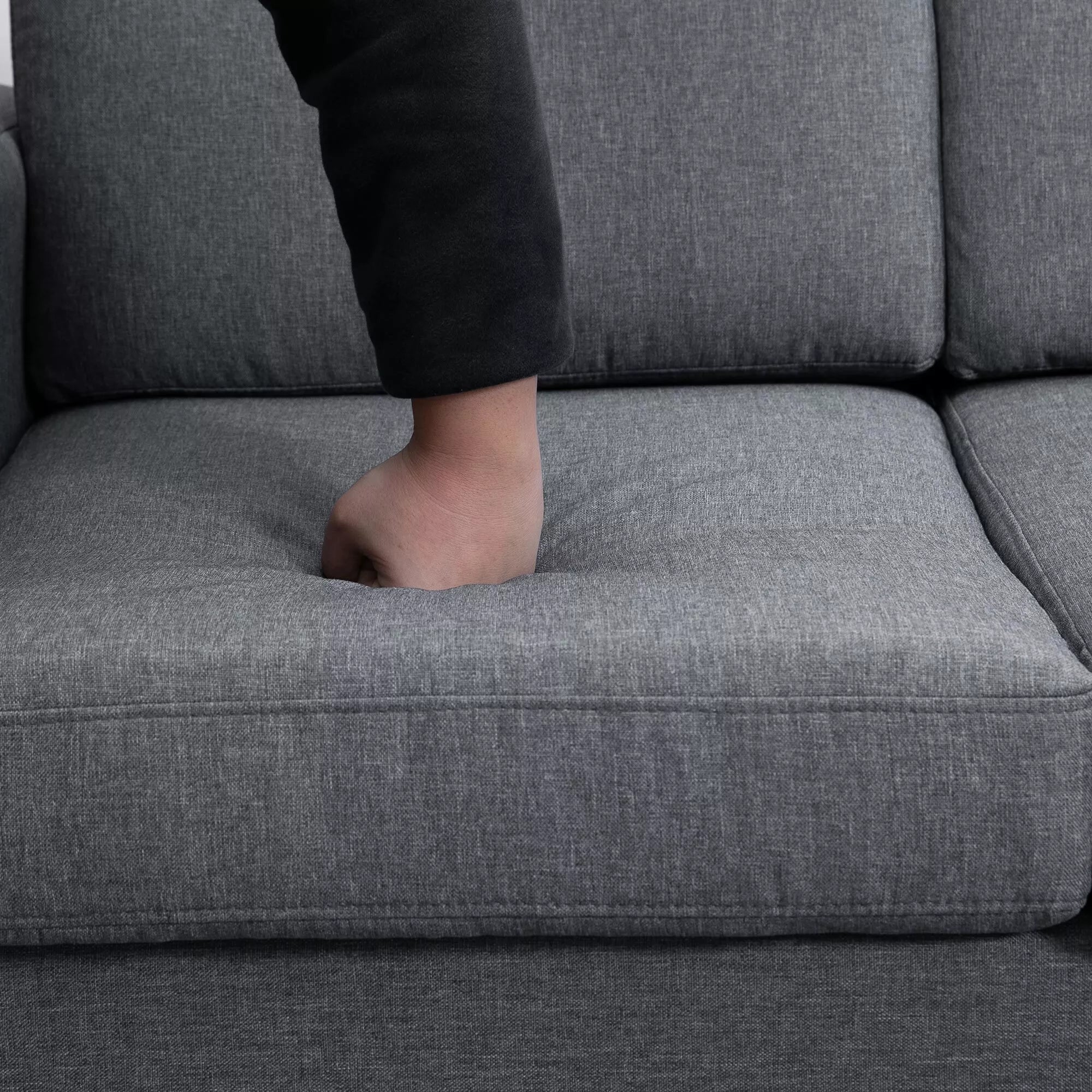 3 vietų sofa Trijų vietų audinio sofa su pagalvėlėmis, porankiais, lino išvaizda, miegamajam, 200 x 82 x 78 cm, tamsiai pilka