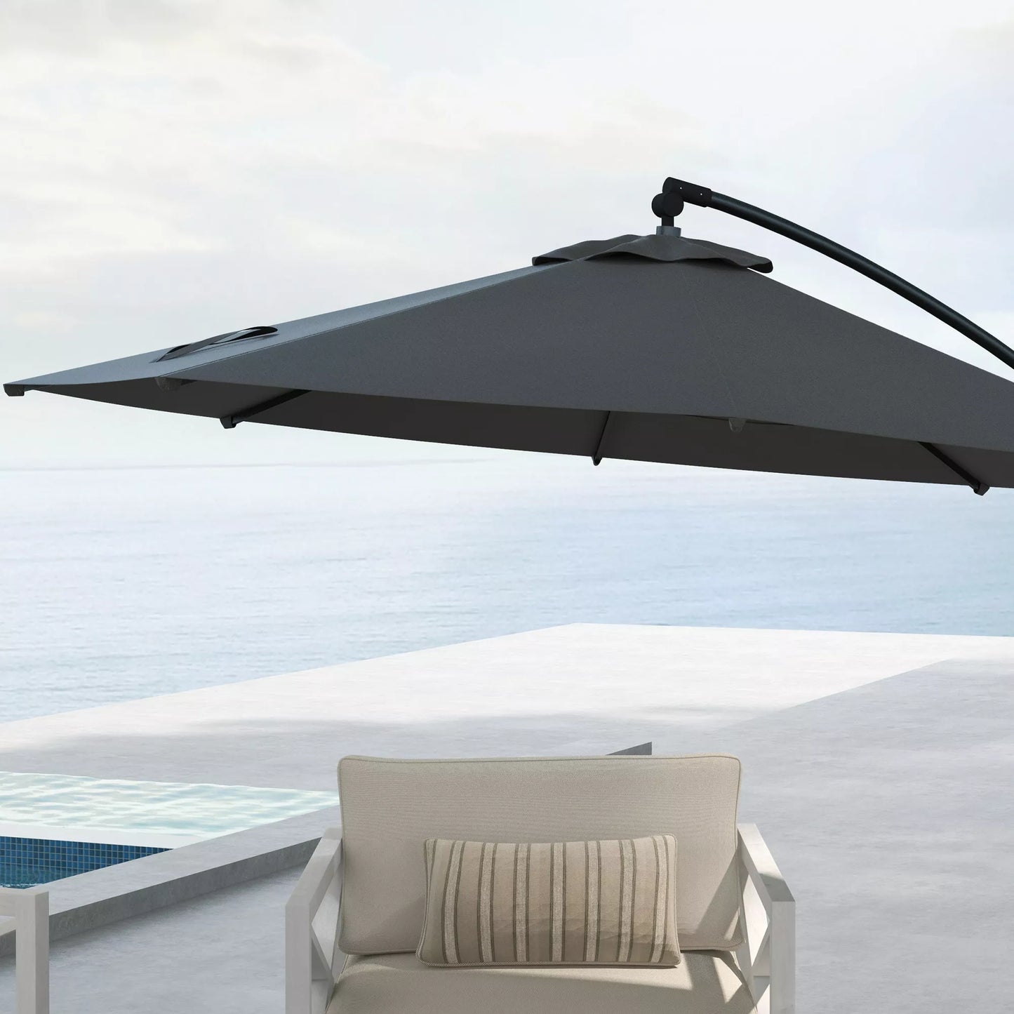 Konsolinis skėtis nuo saulės, su kryžminiu pagrindu, 293 x 293 x 260 cm, Pilkas