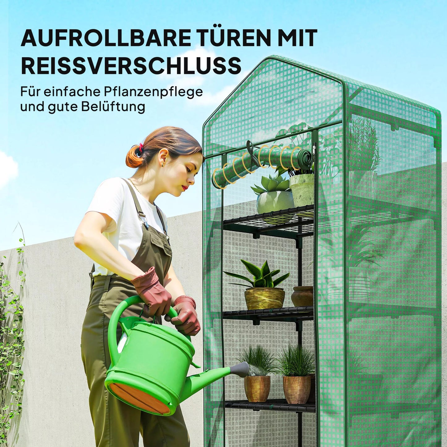 Mini šiltnamis gėlėms ar daržovėms, plienas, plastikas, 69I x 49P x 193A cm, žalias