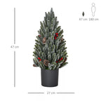 Mini Kalėdų eglutės matmenų schema: 47 cm aukštis, 27 cm plotis