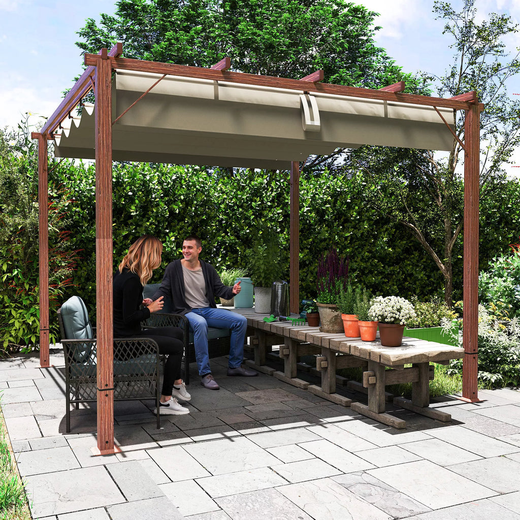 3 x 3 m sodo pergola, reguliuojamas terasos stogas, aliuminio rėmas, UPF30+ apsauga nuo saulės, natūralus medis