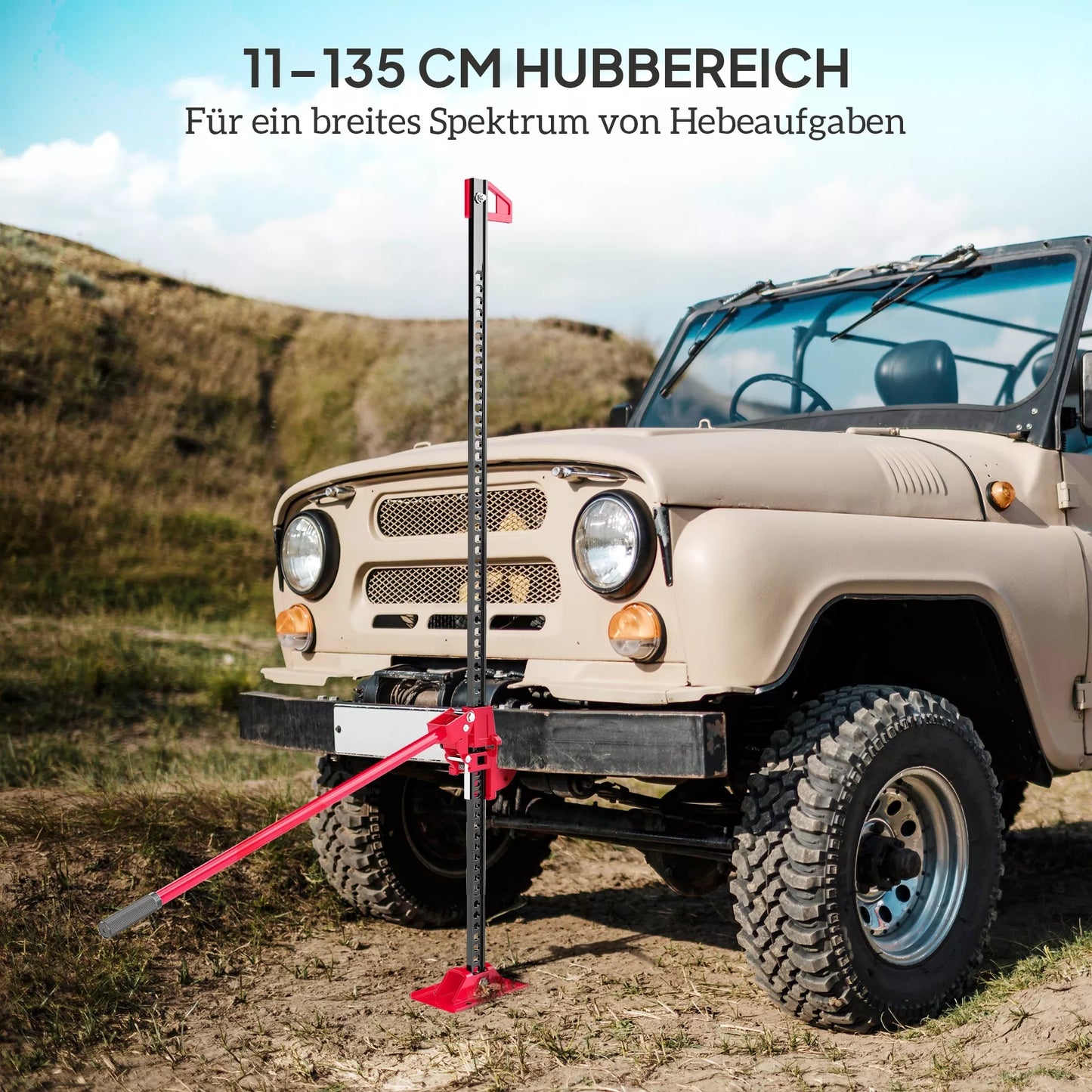 Farm Jack domkratas 135 cm 3000 kg keliamoji galia Offroad plieninis strypas raudonos ir juodos spalvos