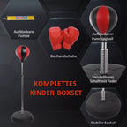 Bokso rinkinys: pompa, raudonos pirštinės, kamuolys, spyruoklinis kotas ir pagrindas