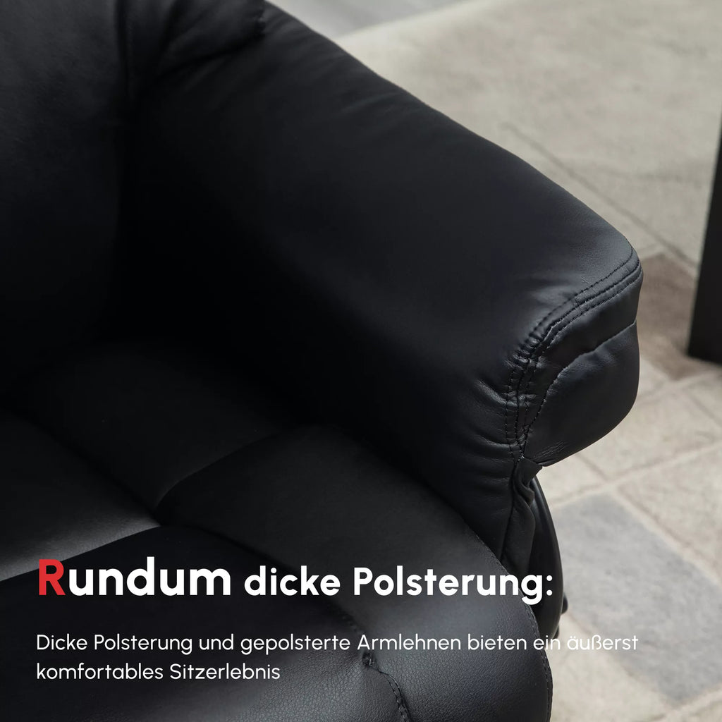 Atpalaiduojantis fotelis su taburete, atlošimo funkcija, sukiojamas, iki 160 kg, dirbtinė oda, metalinis rėmas, juodas, 80 x 79 x 100 cm