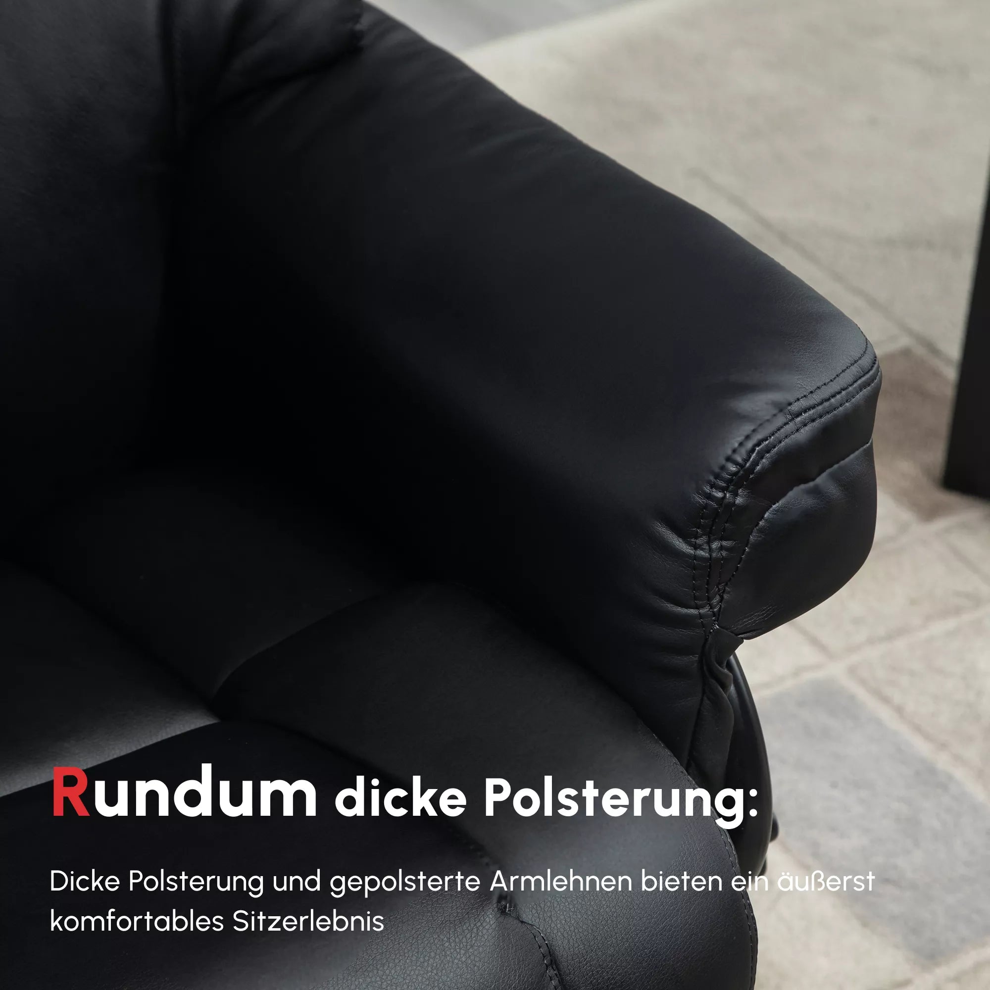 Atpalaiduojantis fotelis su taburete, atlošimo funkcija, sukiojamas, iki 160 kg, dirbtinė oda, metalinis rėmas, juodas, 80 x 79 x 100 cm