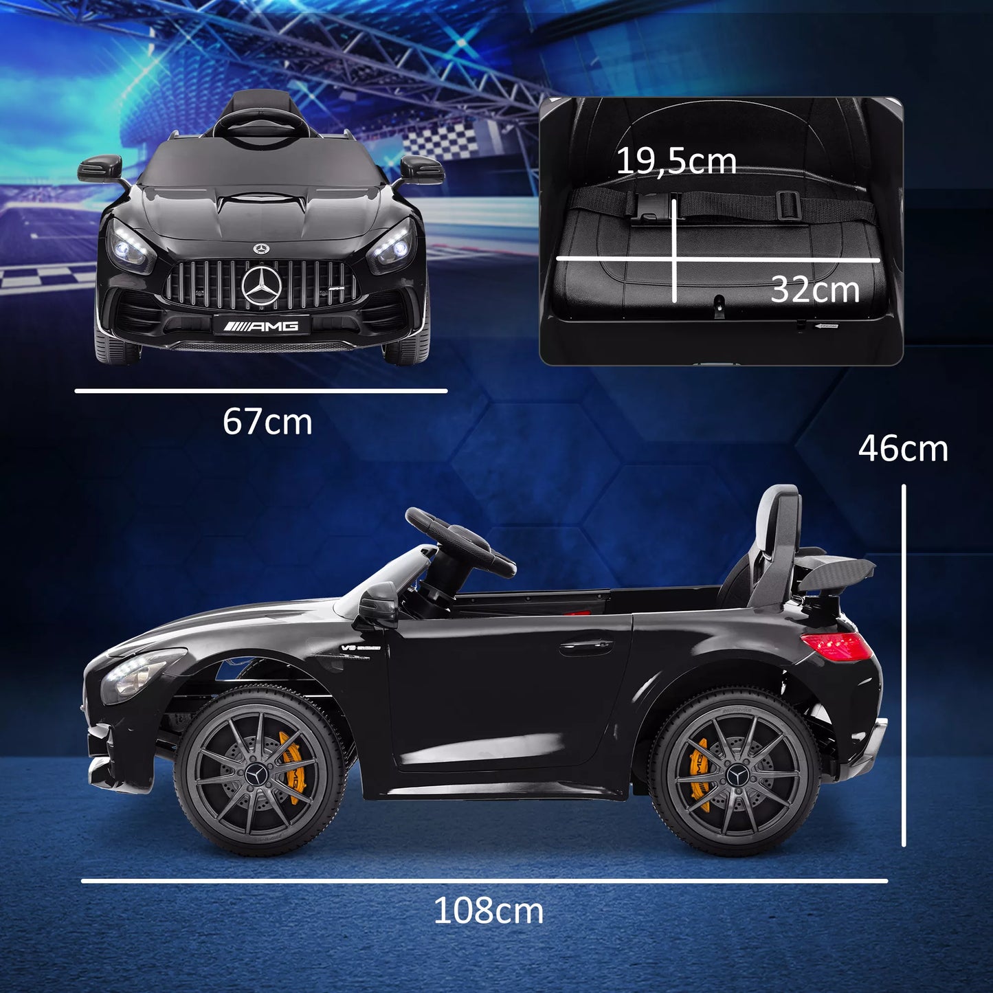 Elektrinis vaikiškas automobilis Mercedes, 3-5 km/h, su nuotolinio valdymo pultu, šviesomis ir muzika, juodas