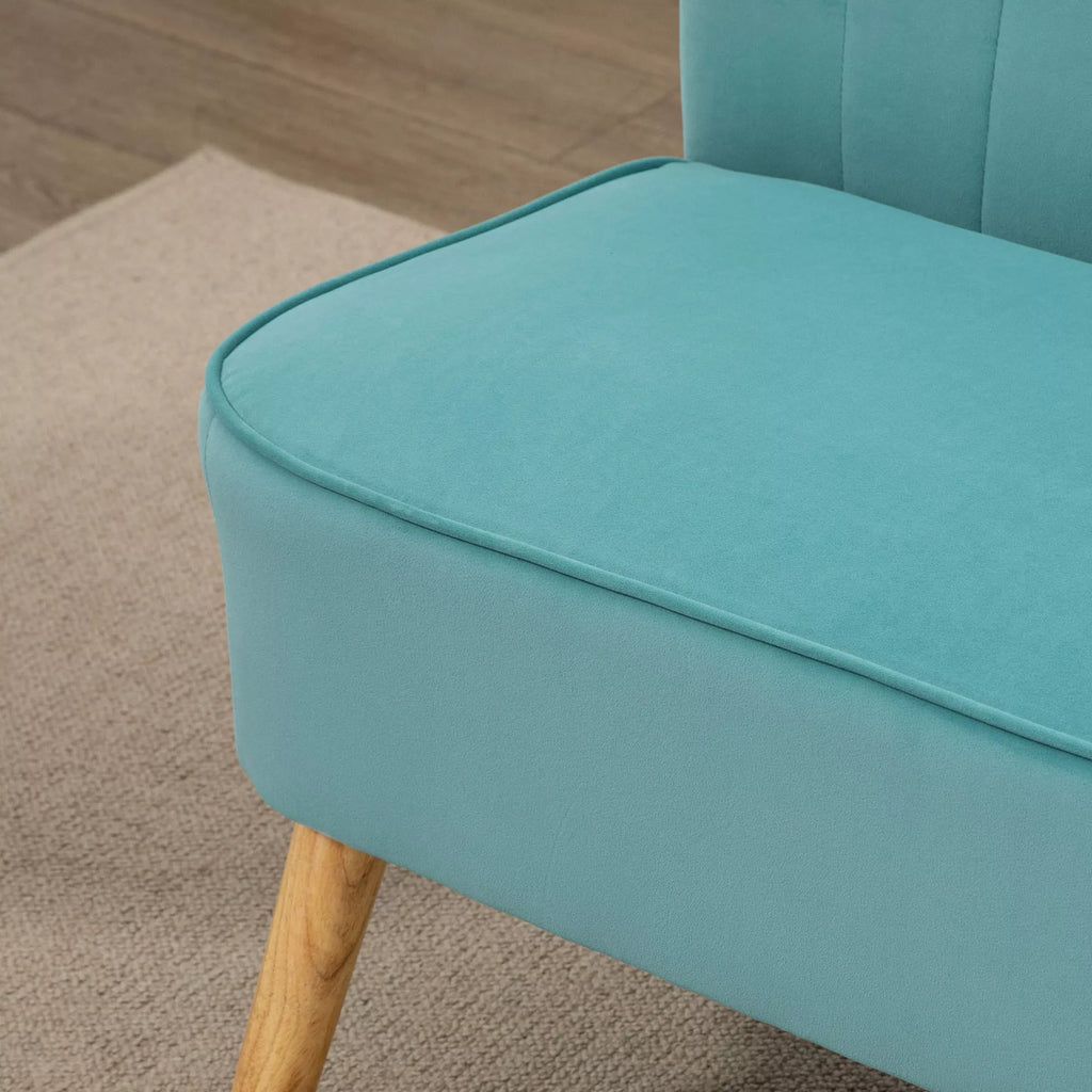 Retro dizaino dviejų vietų sofa su medinėmis kojelėmis, 117 cm x 56,5 cm x 77 cm, žalia