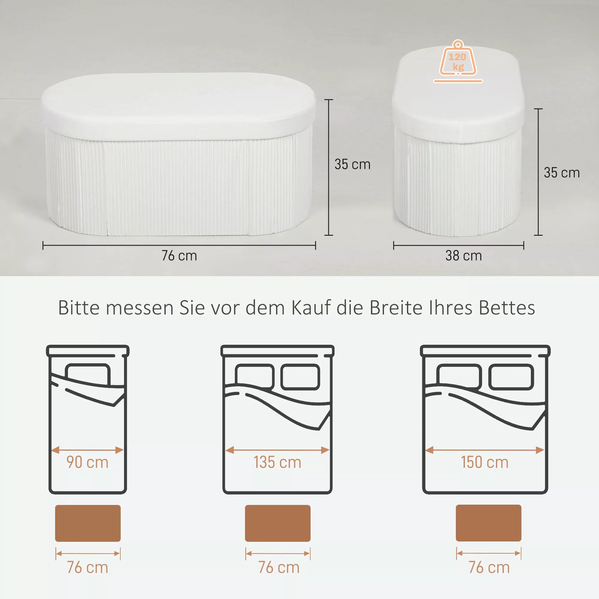 Minkštasuolis su dėže daiktams, kreminės spalvos, aksomas MDF, 76x38x35 cm