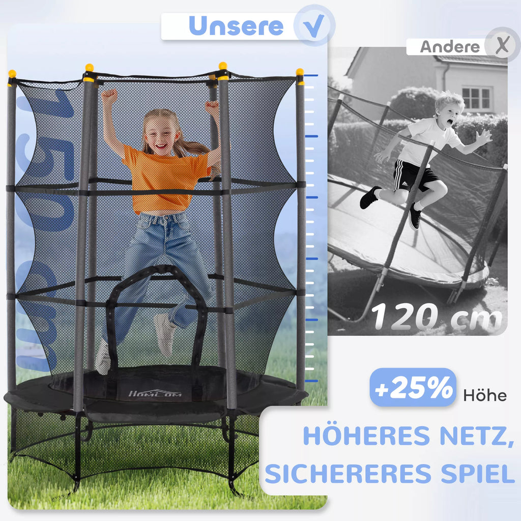 Trampolinas vaikams, Ø163 cm, su apsauginiu tinklu, vidaus ir lauko naudojimui, apkrova iki 50 kg, plienas, plastikas, juodas