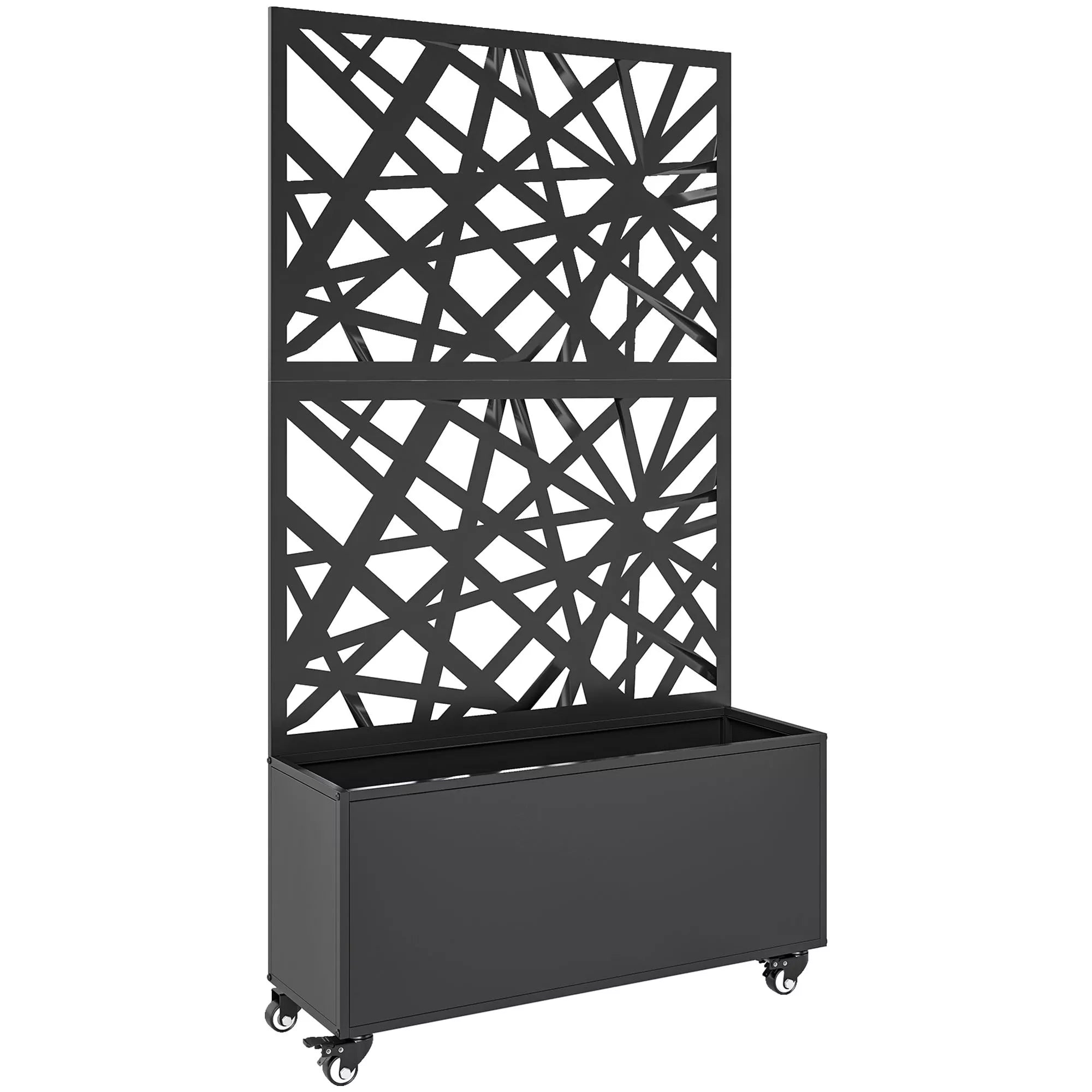 Gėlių dėžė su apsauga nuo žvilgsnių Augalų dėžė su ritininiu grotelėmis 90 x 30 x 160 cm Metalo Juoda