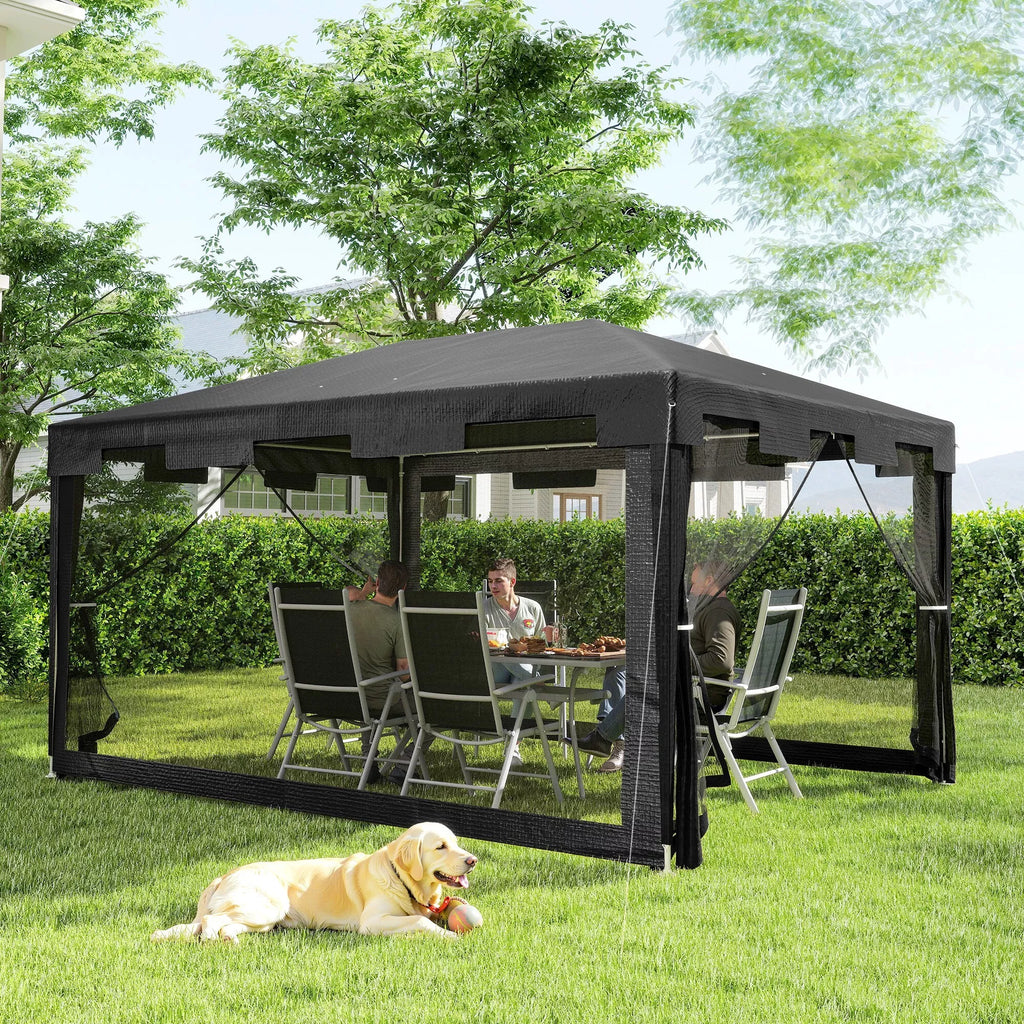 Pavilion sodo palapinė 3 x 3 m Paviljonas, atsparus oro sąlygoms, sulankstomas, 395 cm x 295 cm x 255 cm, juodas
