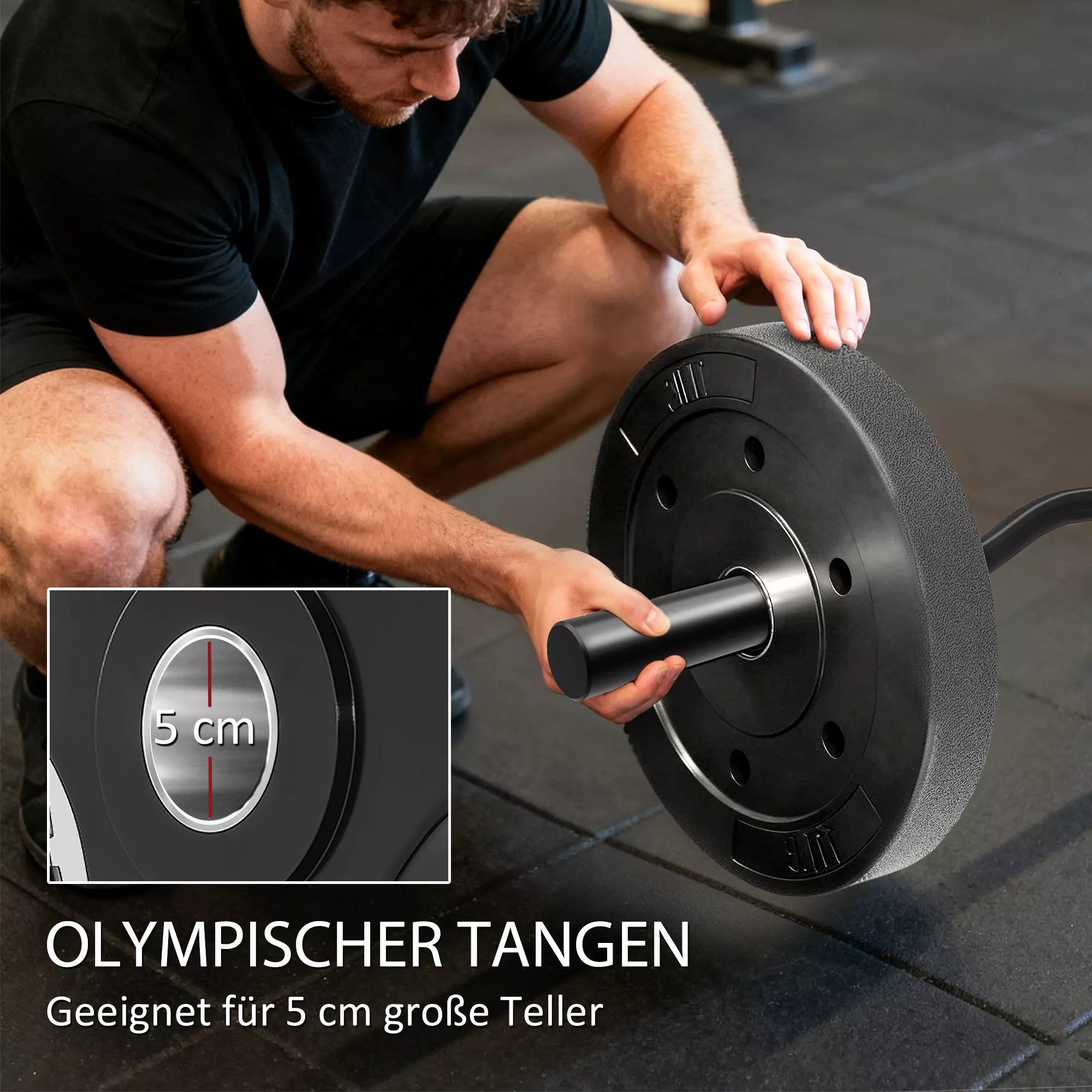 Olimpinė štanga, sunkiosios atletikos štanga, 5 cm įvorės, plienas, 100 kg keliamoji galia, juoda