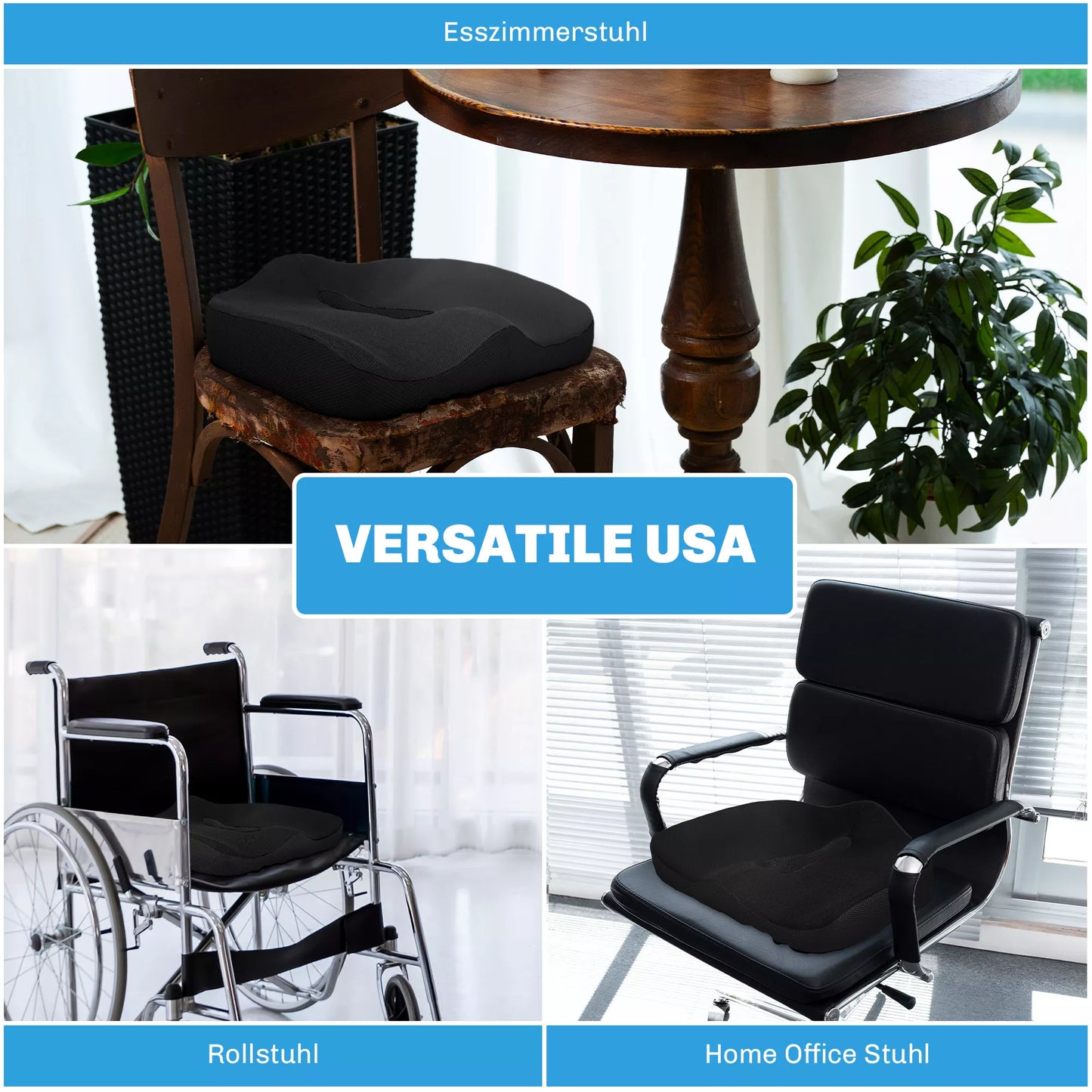 Ergonomiška sėdimoji pagalvėlė, kvėpuojantis užvalkalas, neslystanti, 44x39x13 cm, juoda