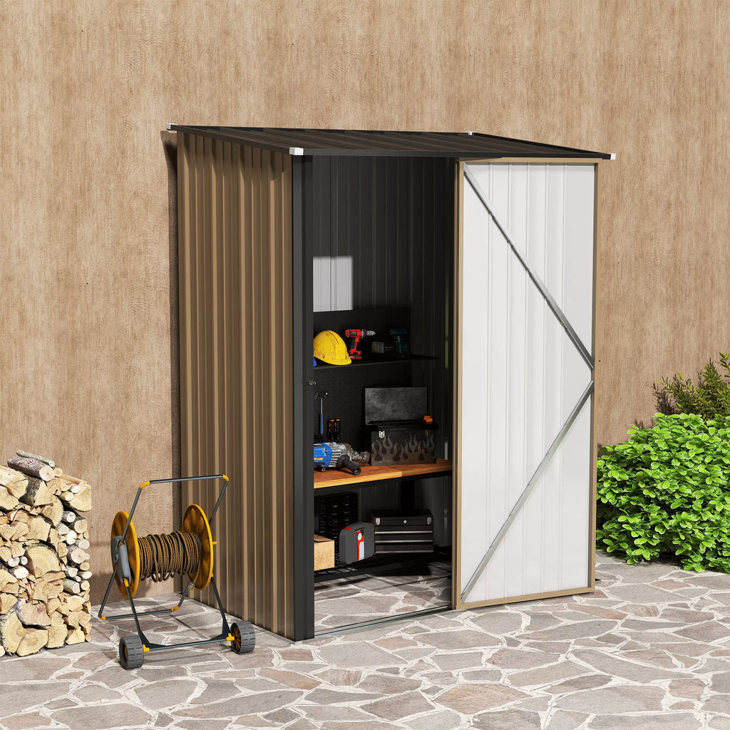 Įrankių namelis 1,34 m² Įrankių spintelė su uždaromu stogu Sodo namelis Įrankių namelis iš cinkuoto plieno 161,5 x 94,5 x 196 cm Ruda