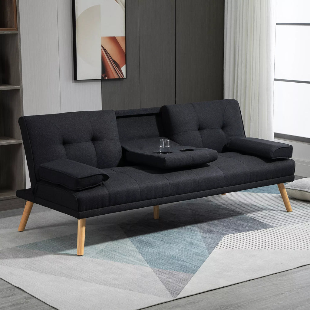 Sofa-lova su reguliojamu atlošu ir staliuku, 181 cm, pilka