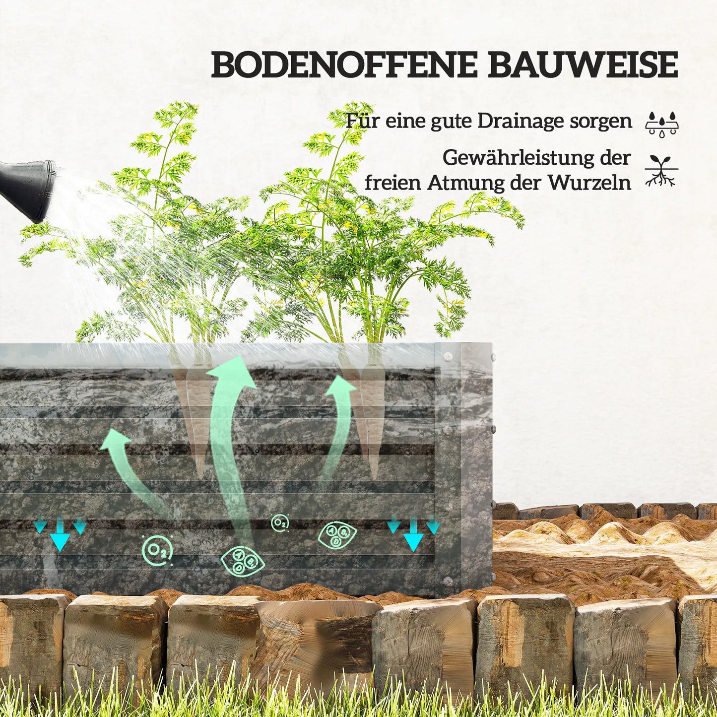 Pašildyta lysvė metalinė 2 vnt. rinkinys, atviras dugnas, sodui, balkonui, 110x50x30cm, tamsiai pilka