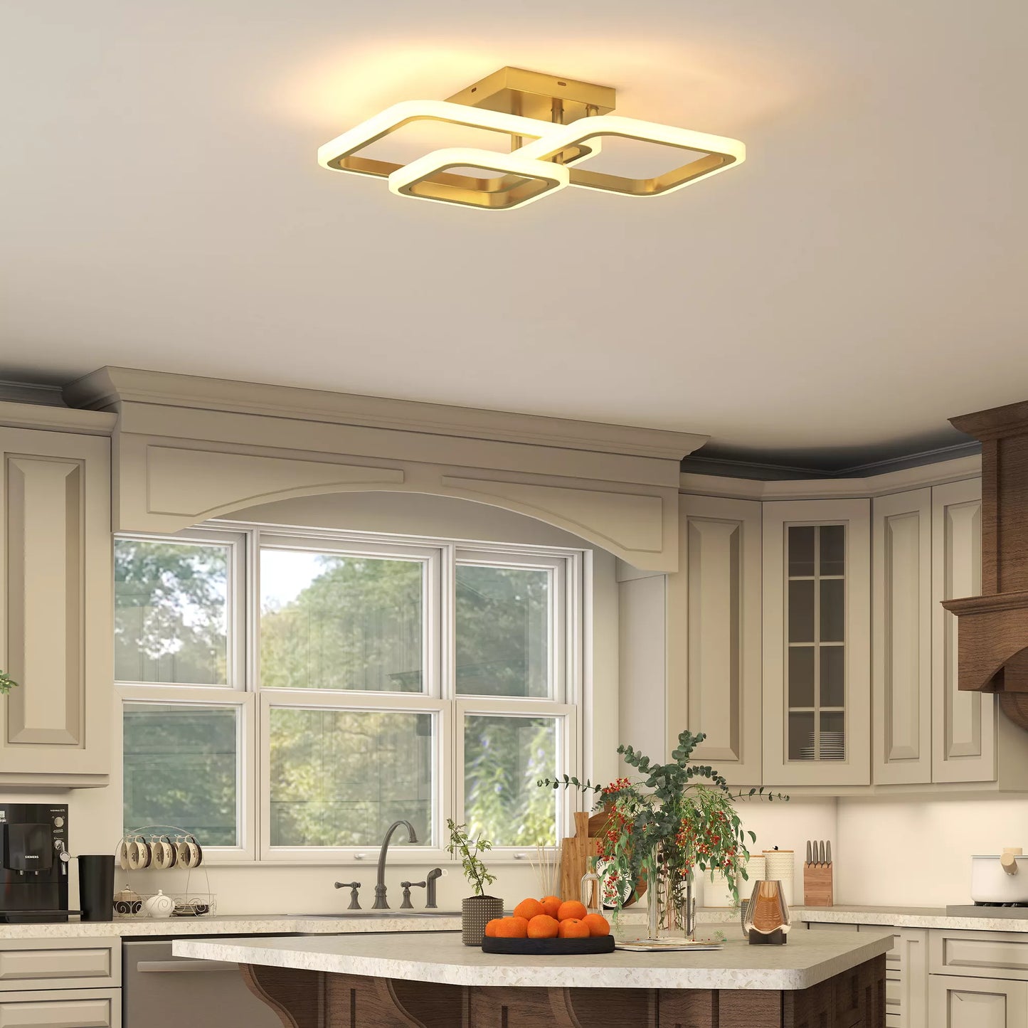 LED lubų šviestuvas 40W 4300LM 3500K/4500K/6000K, 3-kampė lubinė lempa svetainei, 48 x 46 x 13 cm, aukso spalvos