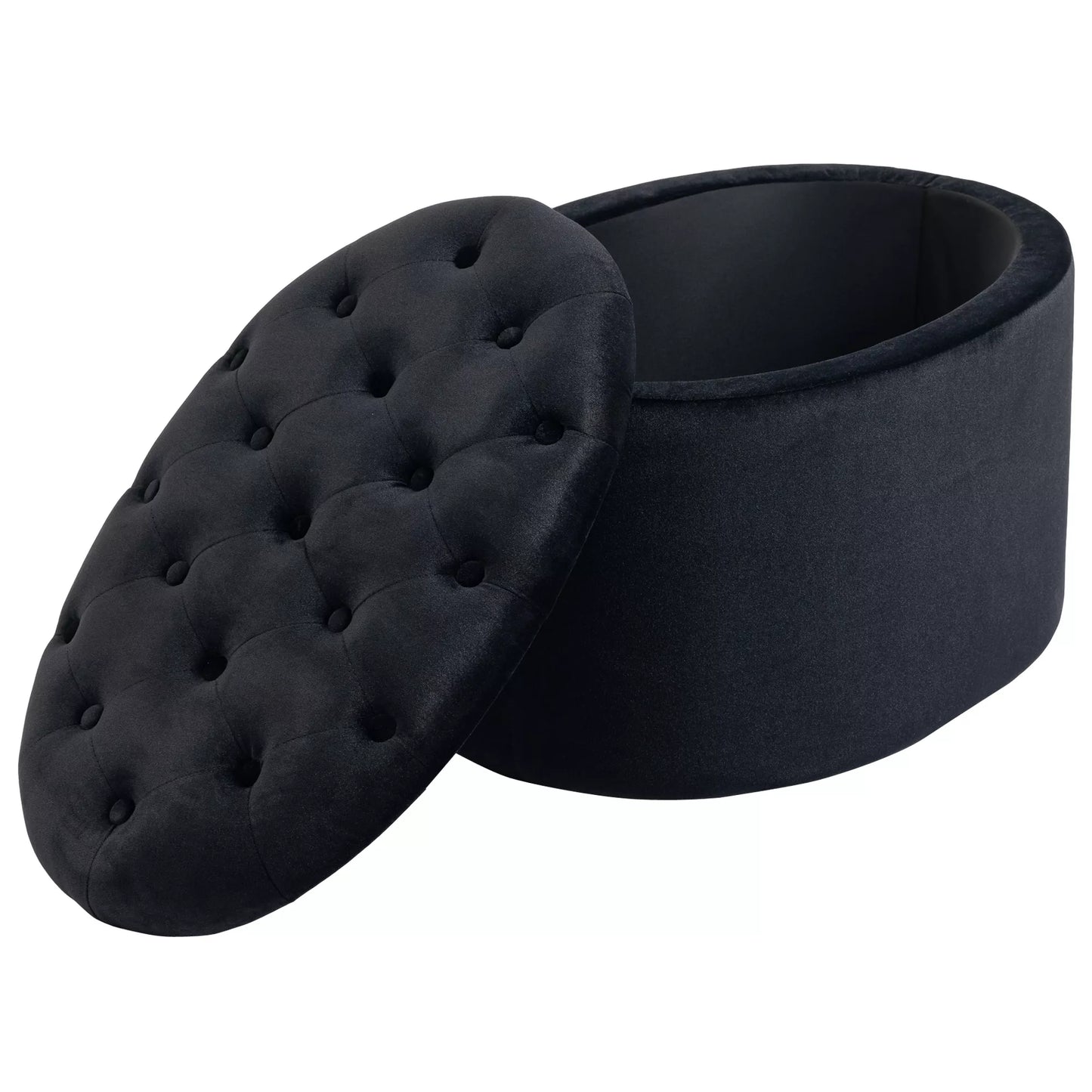 Suolas su daiktadėže, paminkštintas suolas su aksomo išvaizda, ovalo formos sandėliukų suolas svetainei, miegamajam, koridoriui 71 x 52 x 42 cm, juodas