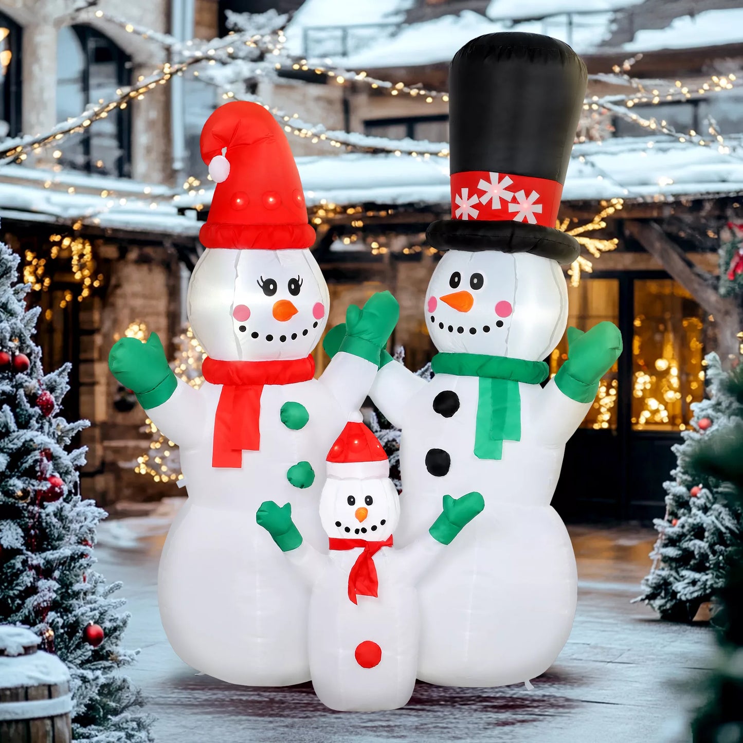 Pripučiamas sniego senio šeima, 1,8 m Kalėdinė dekoracija su LED apšvietimu vidaus ir lauko naudojimui