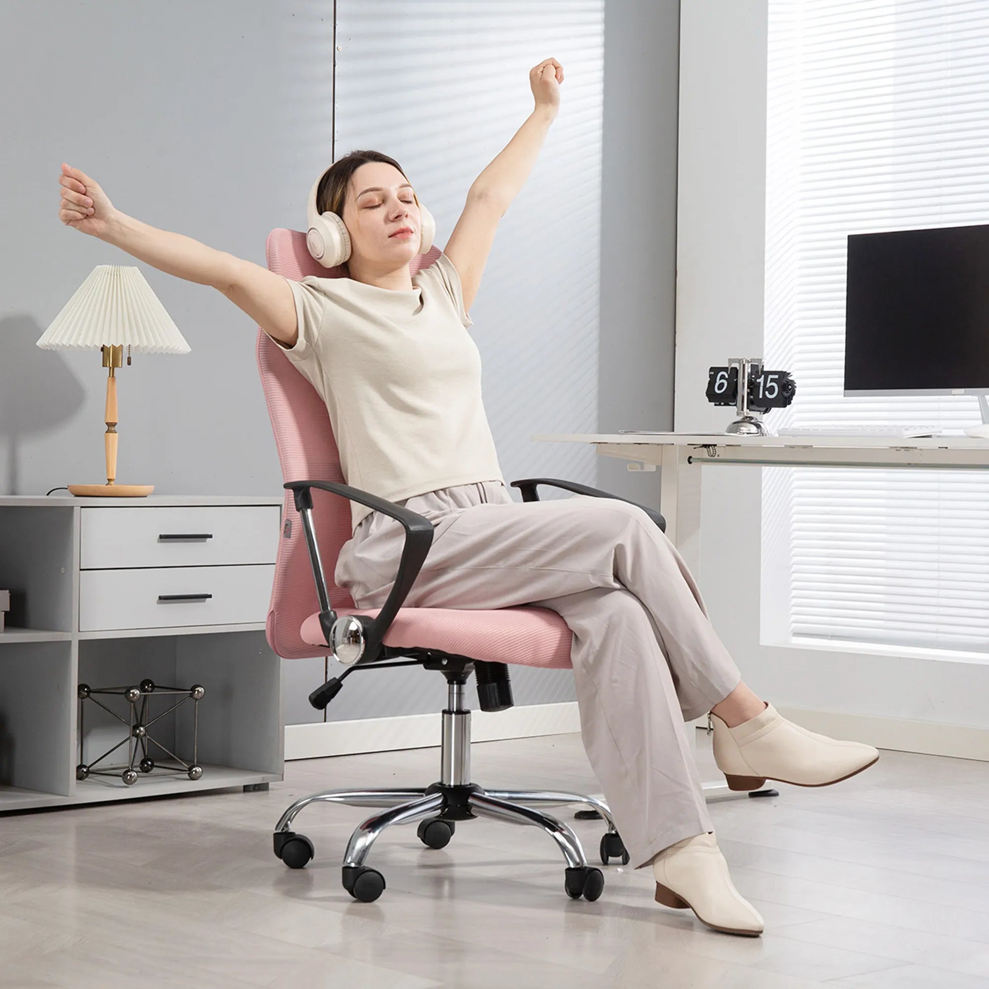 Ergonominė biuro kėdė su tinkleliu reguliuojamo aukščio rožinė