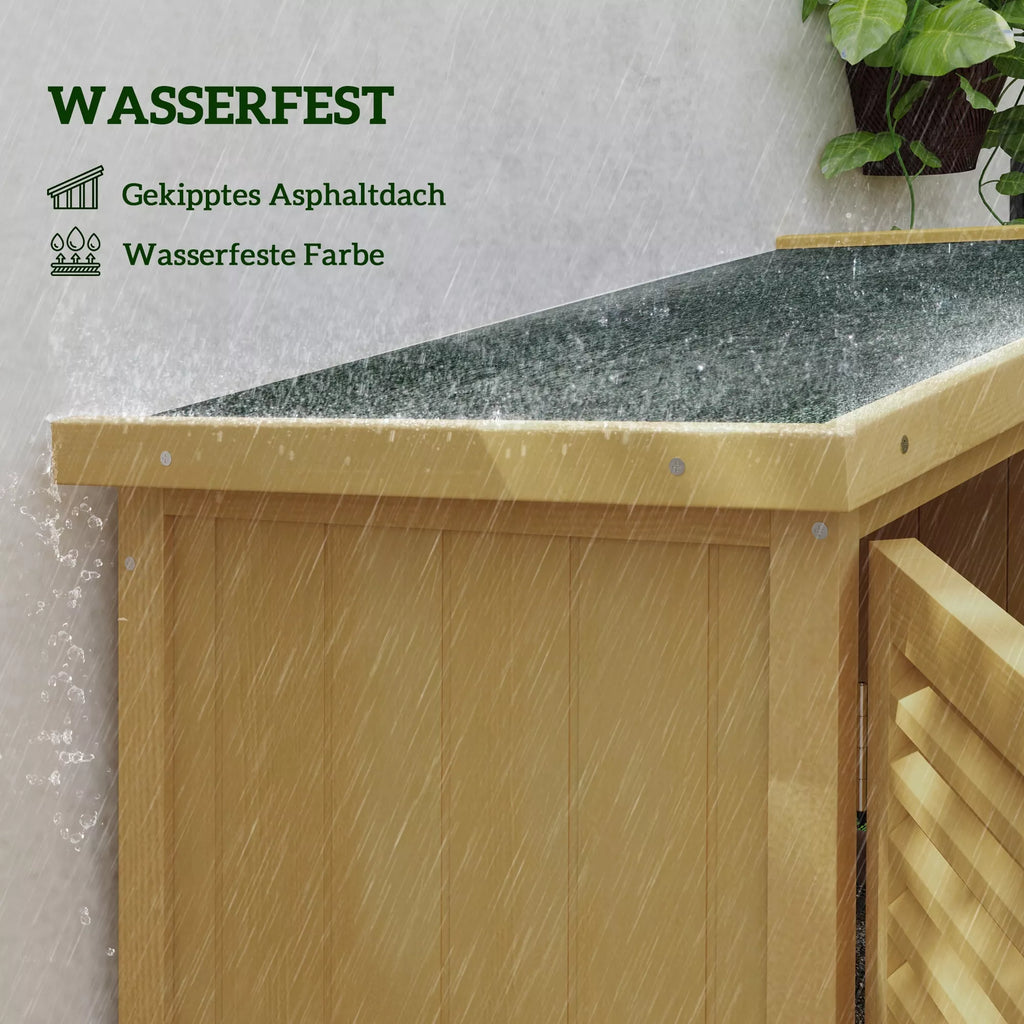Sodo komoda, atspari atmosferos poveikiui, 2 durys su spyna, pušies mediena, 87L x 46,5B x 160H cm, šviesiai geltona