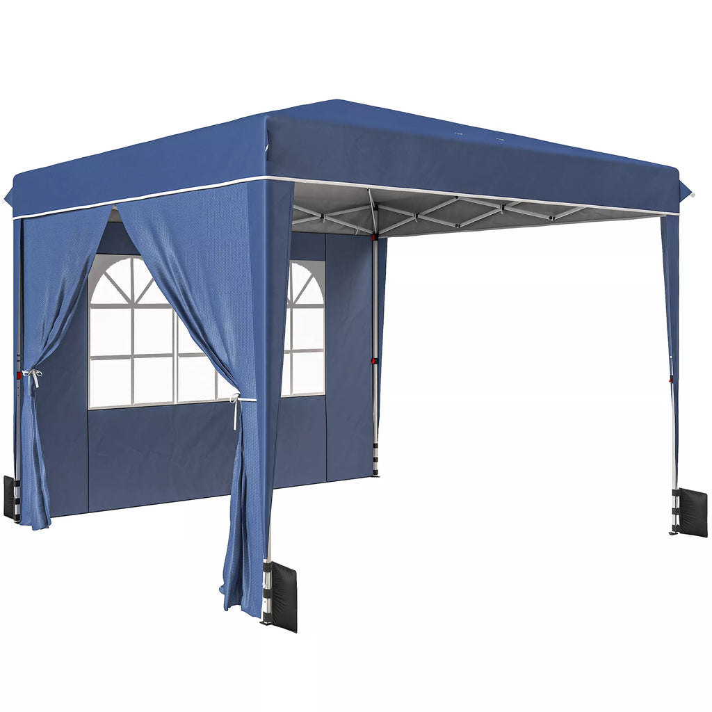 Paviljonas 3 x 3 m, atsparus vandeniui, reguliuojamo aukščio, išskleidžiamas, su 2 šoniniais elementais, UV 50+, sulankstomas, tamsiai mėlynos spalvos