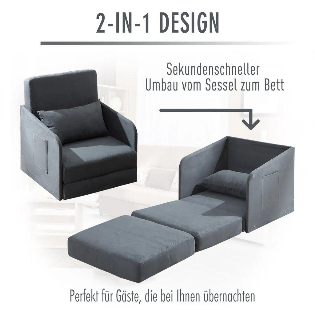 Miegamasis sofos Sofos lova Vienvietė sofa Skalbiama danga 2 šoninės kišenės Pagalvės Metalo Pilka 70 x 76 x 77 cm